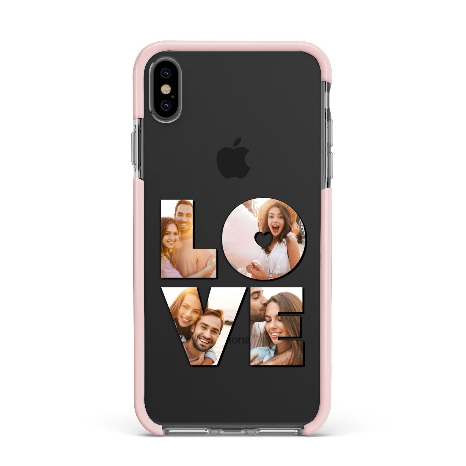 Love Personalised Photo Upload Apple iPhone Xs Max Impact Case Pink Edge on Black Phone