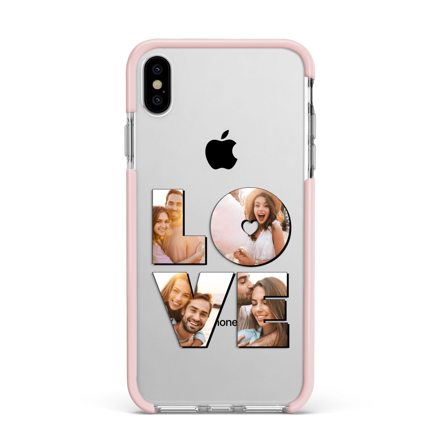 Love Personalised Photo Upload Apple iPhone Xs Max Impact Case Pink Edge on Silver Phone