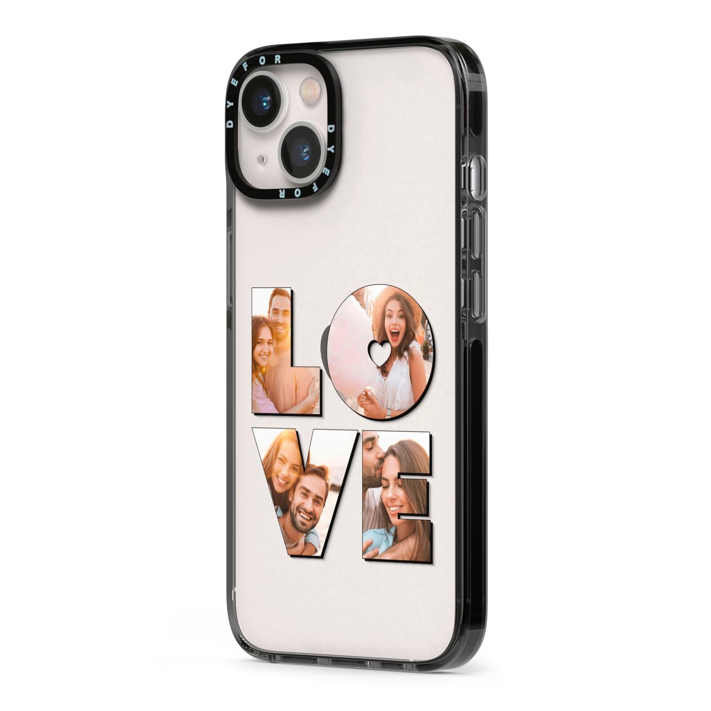 Love Personalised Photo Upload iPhone 13 Black Impact Case Side Angle on Silver phone