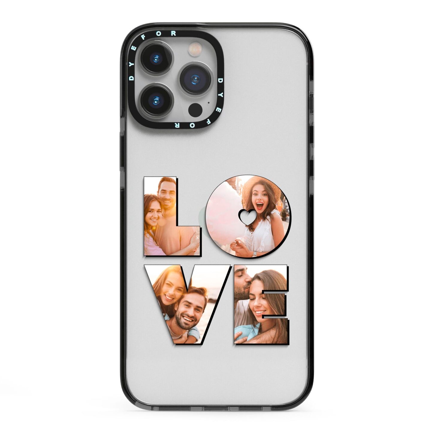 Love Personalised Photo Upload iPhone 13 Pro Max Black Impact Case on Silver phone