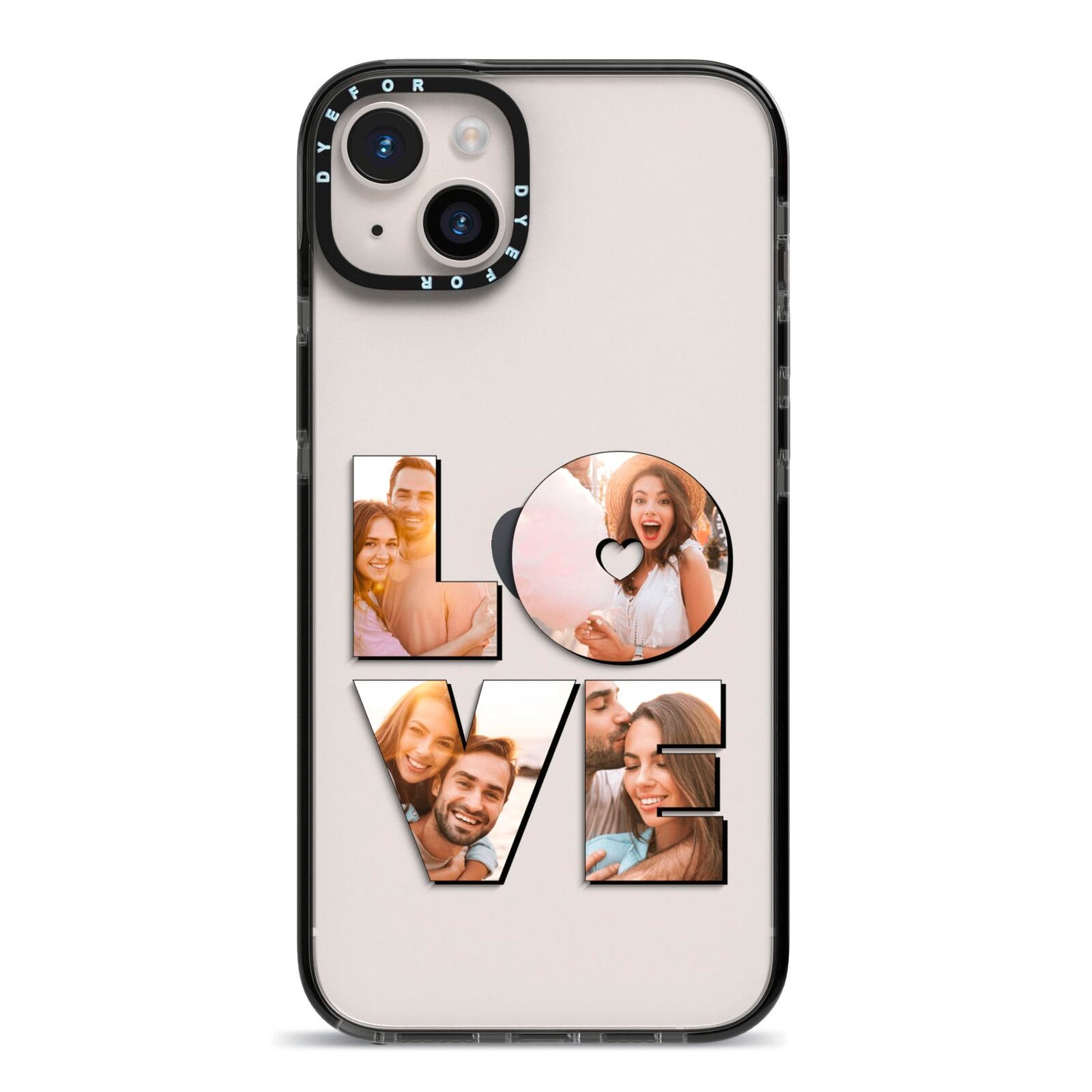Love Personalised Photo Upload iPhone 14 Plus Black Impact Case on Silver phone