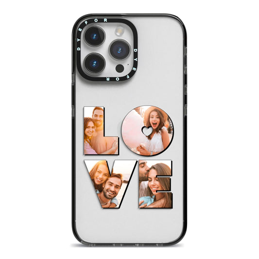 Love Personalised Photo Upload iPhone 14 Pro Max Black Impact Case on Silver phone