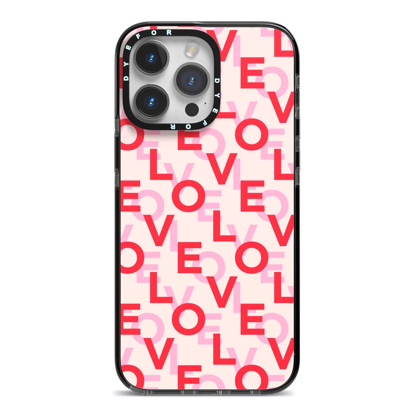 Love Valentine iPhone 14 Pro Max Black Impact Case on Silver phone