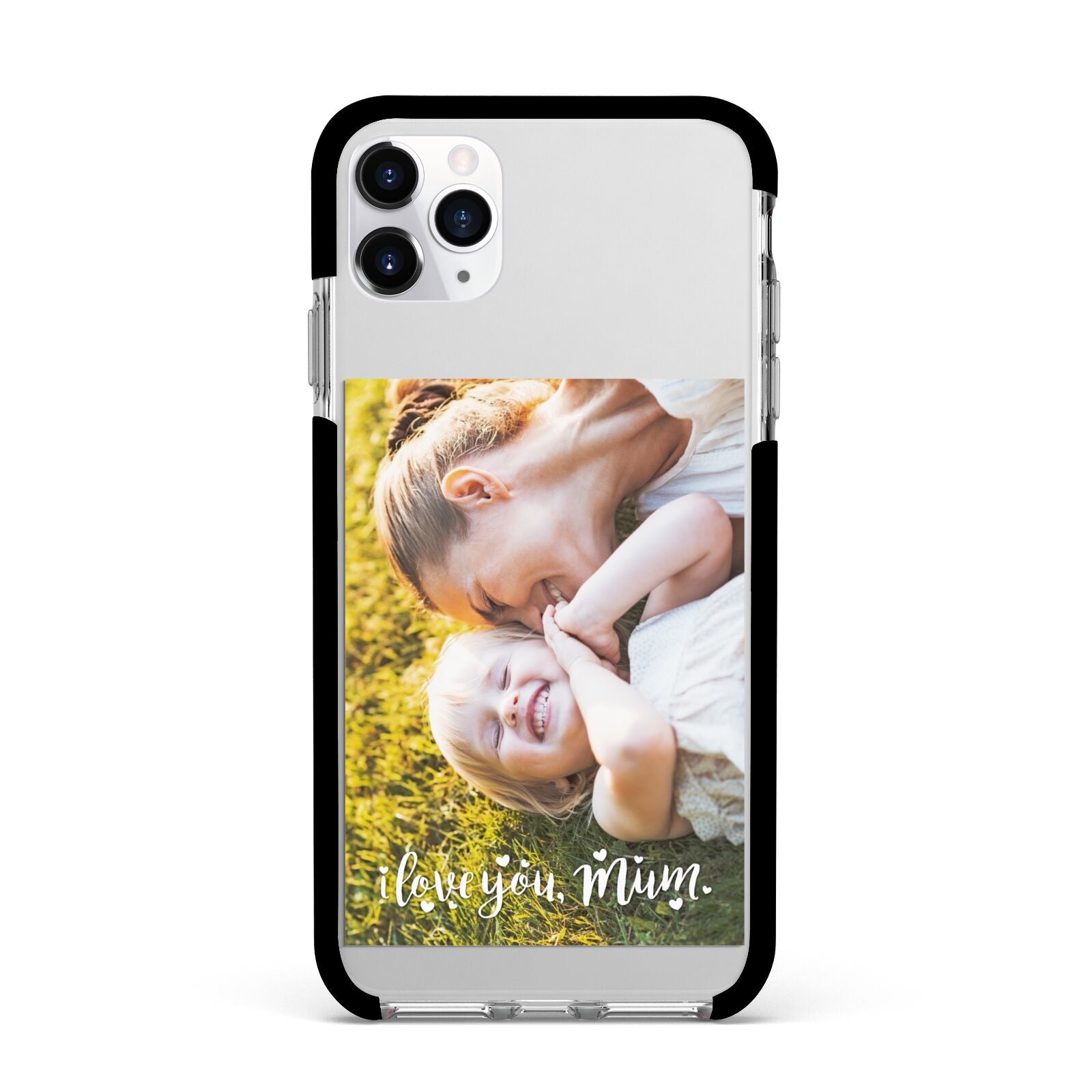 Love You Mum Photo Upload Apple iPhone 11 Pro Max in Silver with Black Impact Case