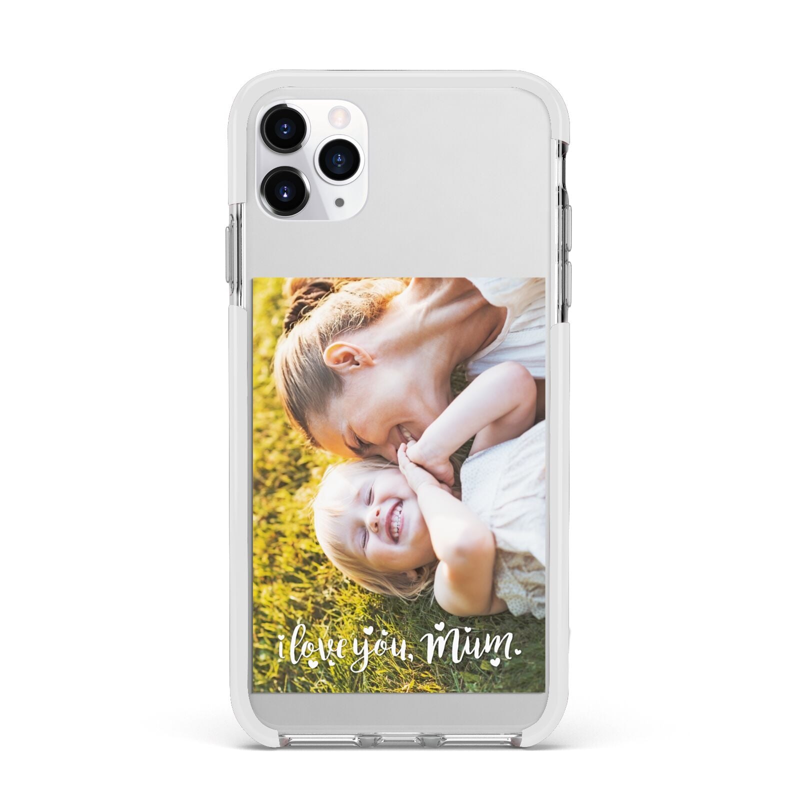 Love You Mum Photo Upload Apple iPhone 11 Pro Max in Silver with White Impact Case