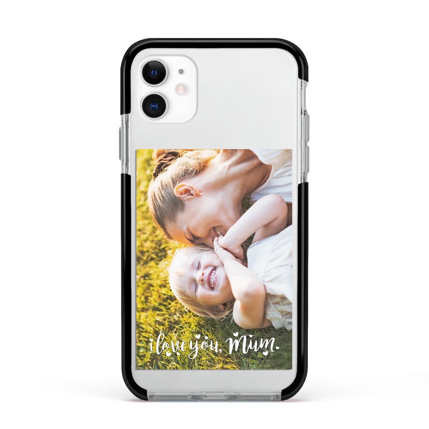 Love You Mum Photo Upload Apple iPhone 11 in White with Black Impact Case