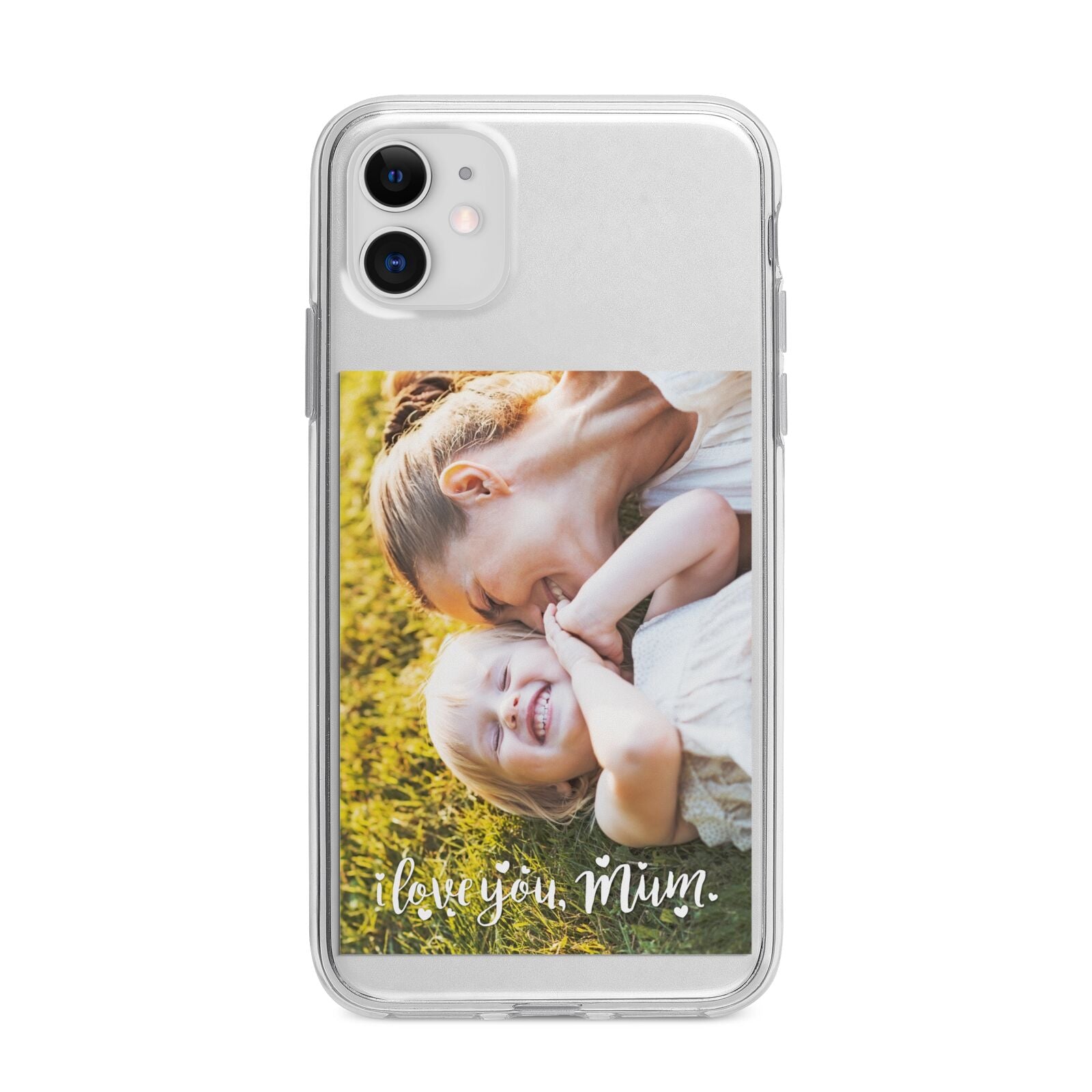 Love You Mum Photo Upload Apple iPhone 11 in White with Bumper Case