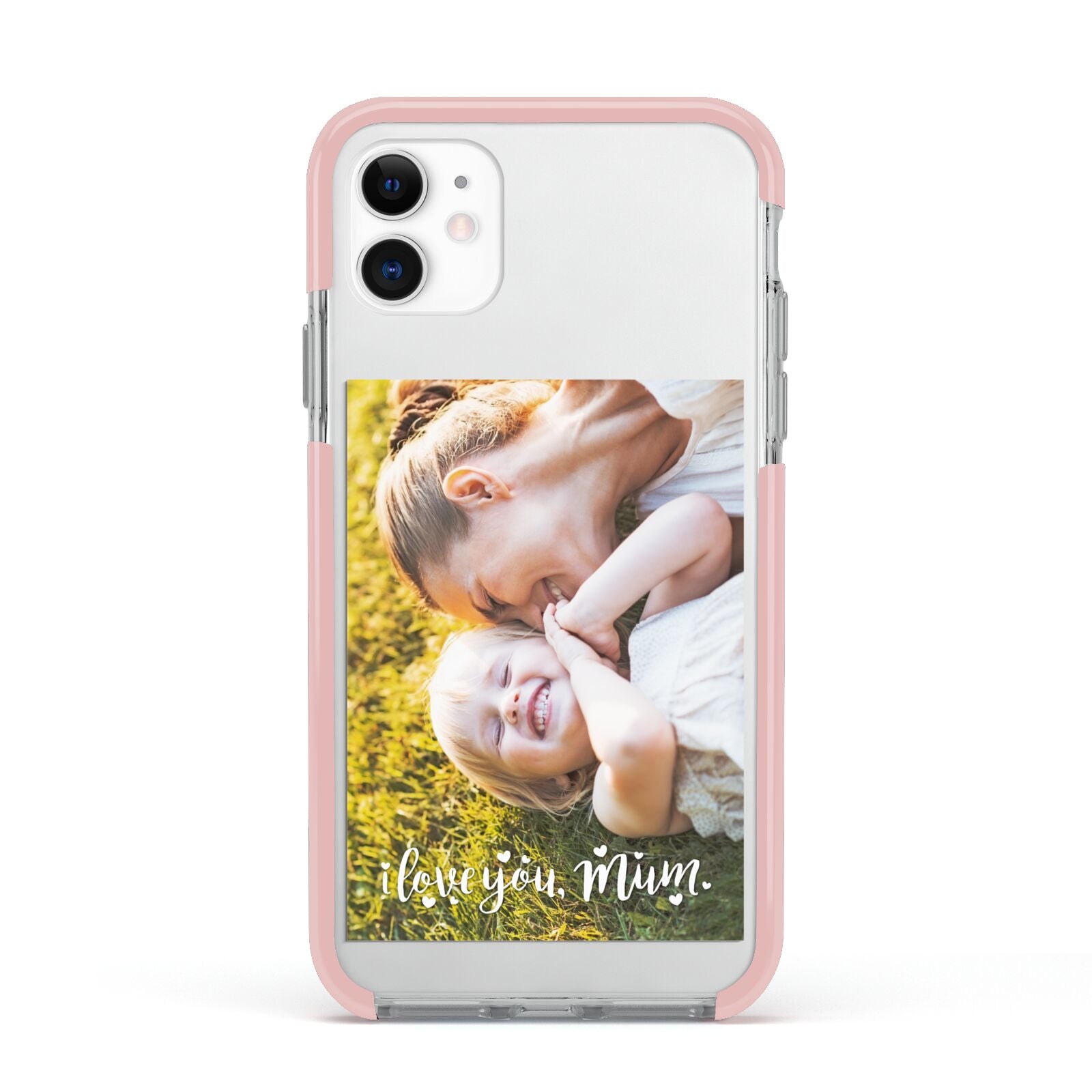 Love You Mum Photo Upload Apple iPhone 11 in White with Pink Impact Case