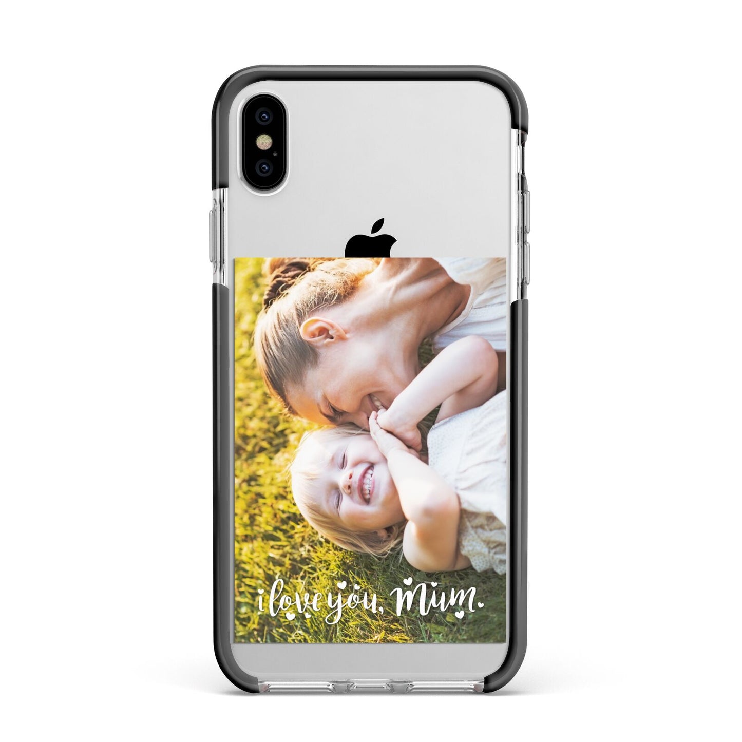 Love You Mum Photo Upload Apple iPhone Xs Max Impact Case Black Edge on Silver Phone