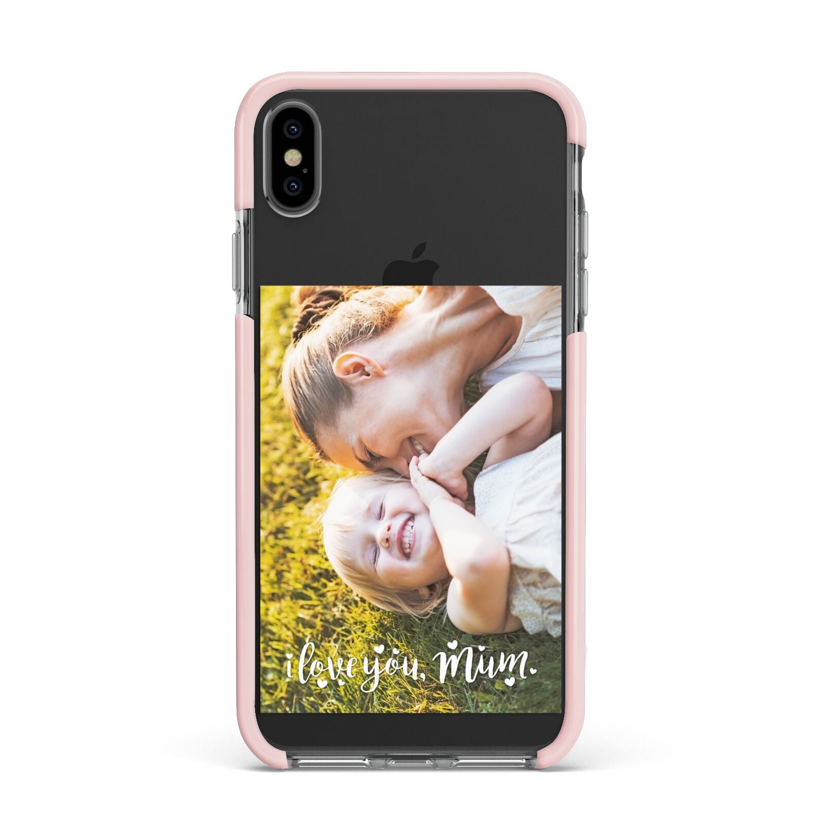 Love You Mum Photo Upload Apple iPhone Xs Max Impact Case Pink Edge on Black Phone