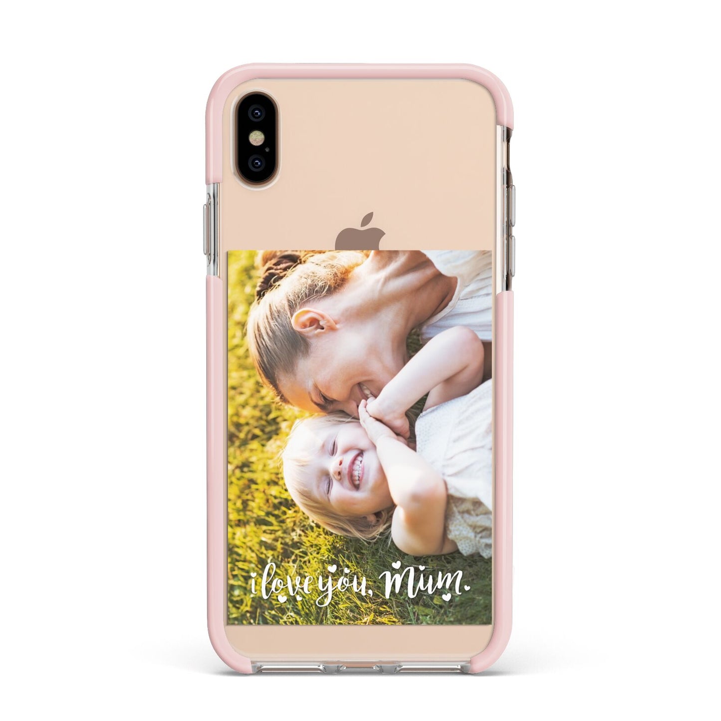 Love You Mum Photo Upload Apple iPhone Xs Max Impact Case Pink Edge on Gold Phone