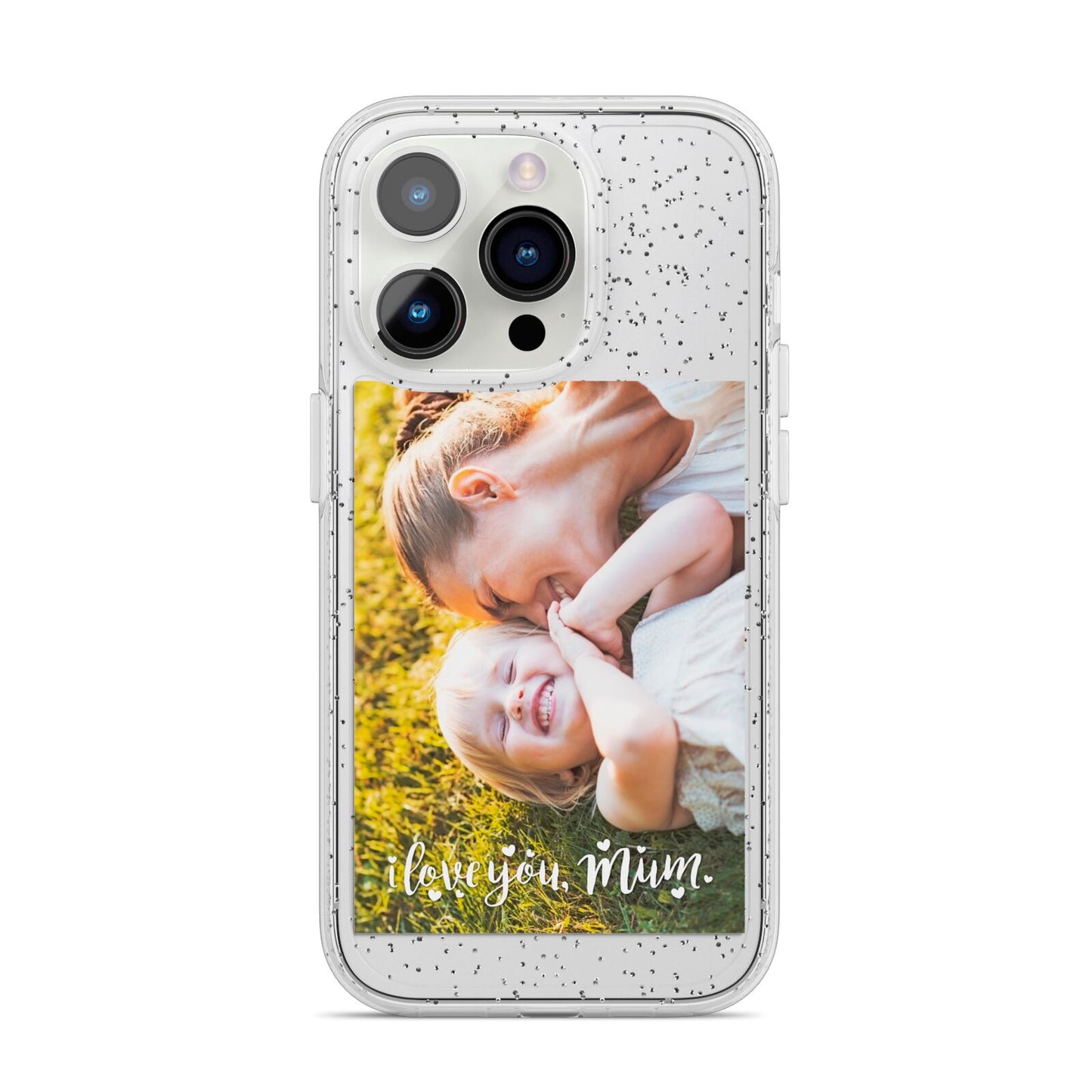 Love You Mum Photo Upload iPhone 14 Pro Glitter Tough Case Silver