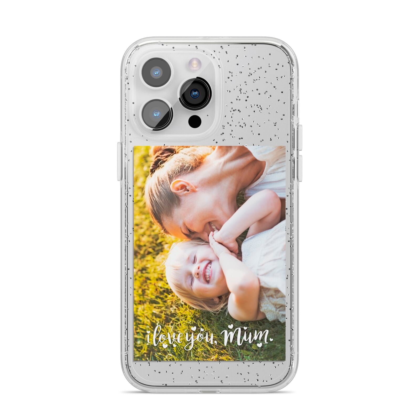 Love You Mum Photo Upload iPhone 14 Pro Max Glitter Tough Case Silver