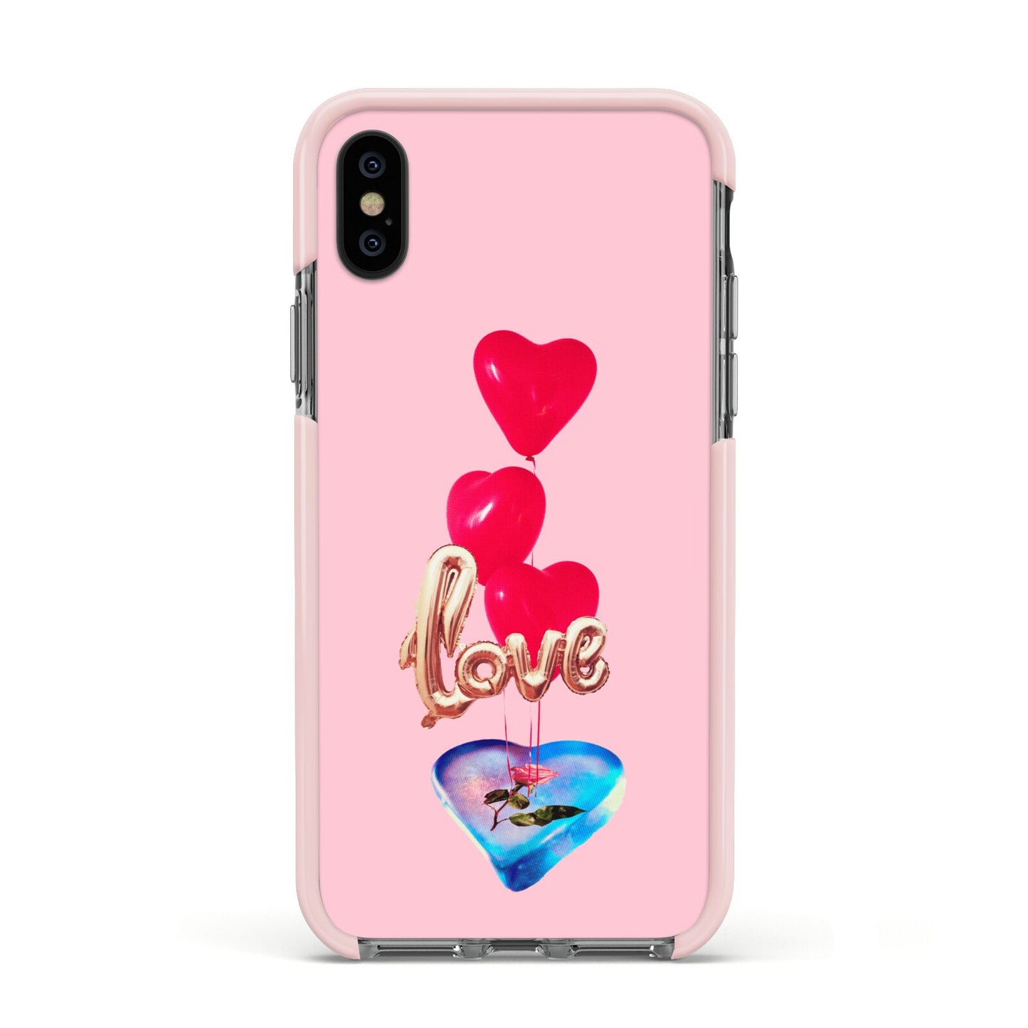 Love bubble balloon Apple iPhone Xs Impact Case Pink Edge on Black Phone