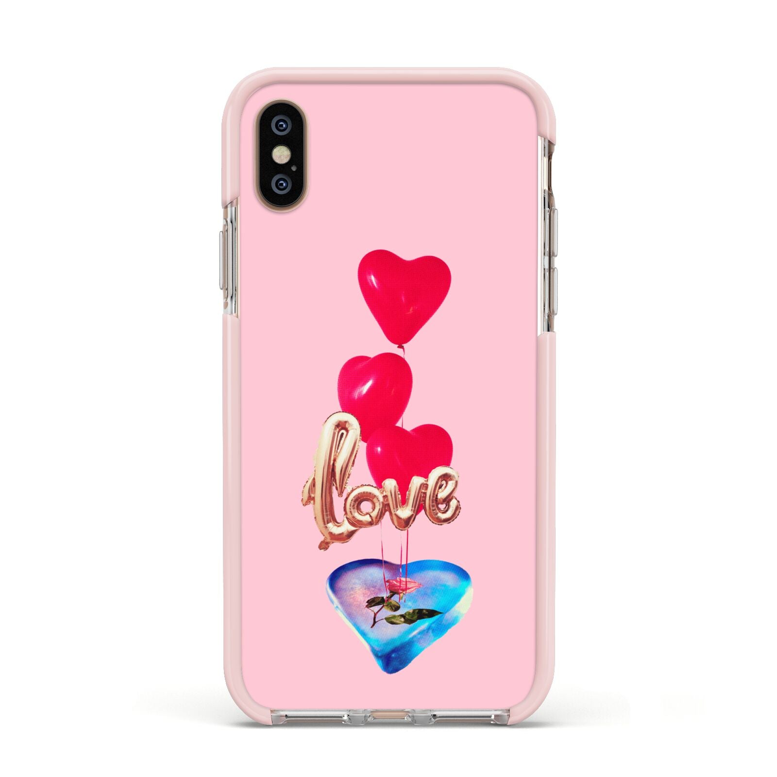 Love bubble balloon Apple iPhone Xs Impact Case Pink Edge on Gold Phone