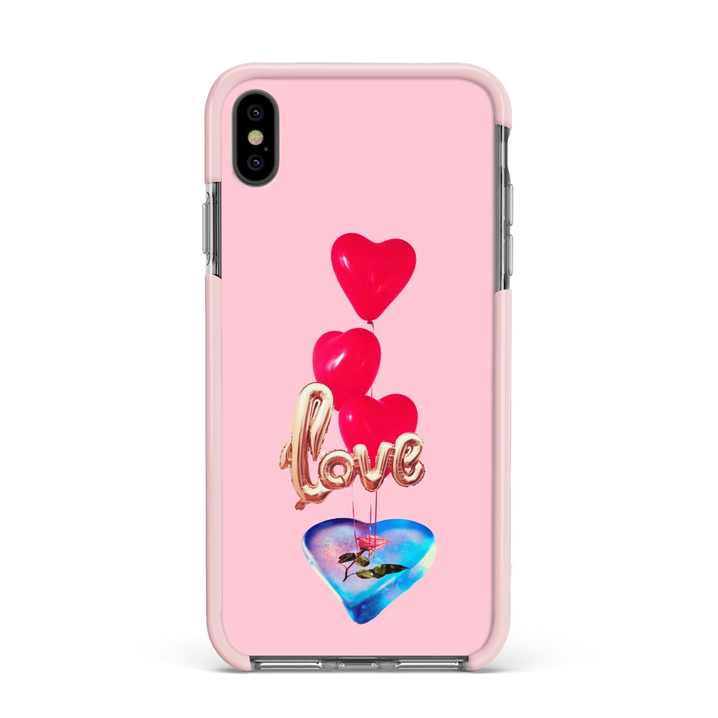 Love bubble balloon Apple iPhone Xs Max Impact Case Pink Edge on Black Phone