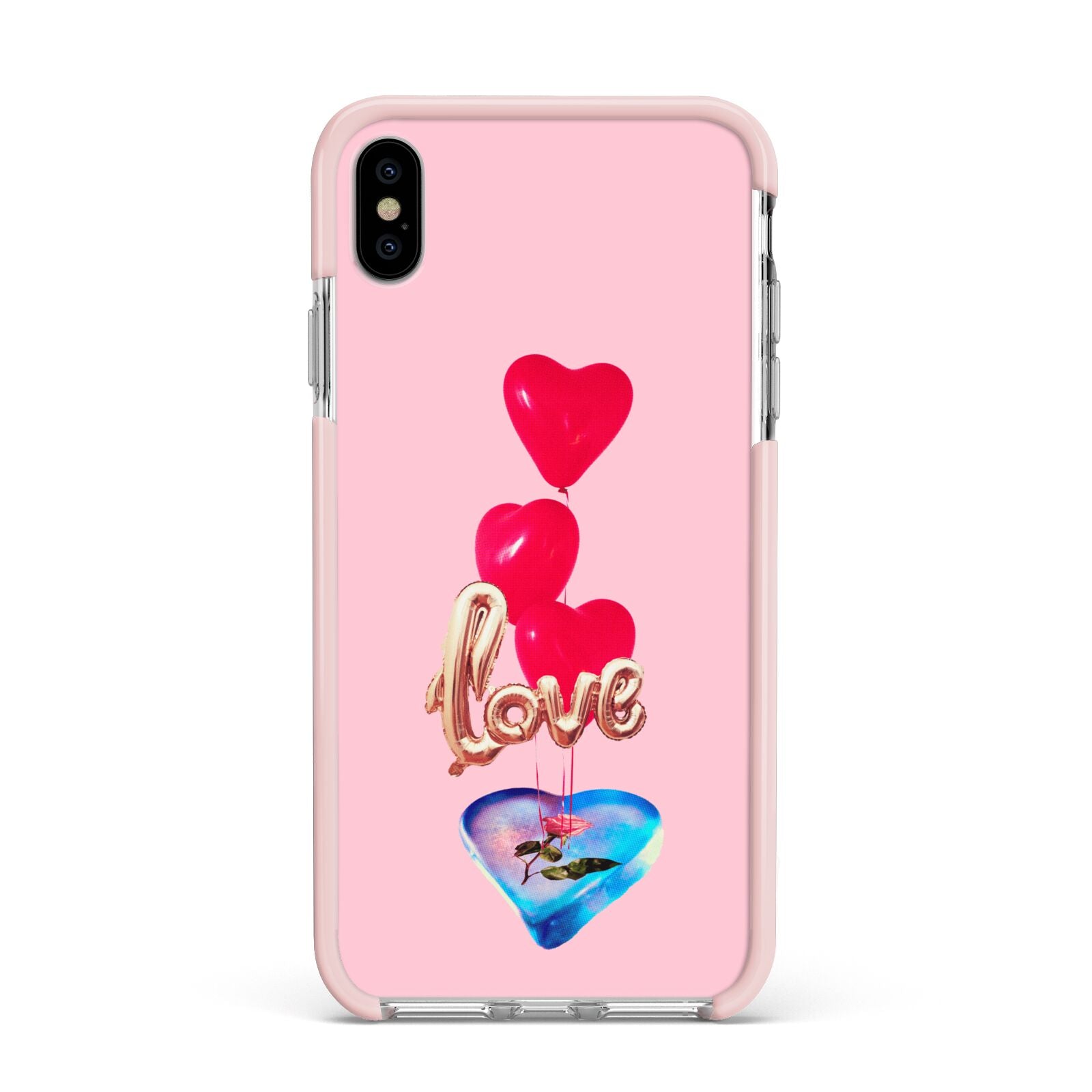 Love bubble balloon Apple iPhone Xs Max Impact Case Pink Edge on Silver Phone