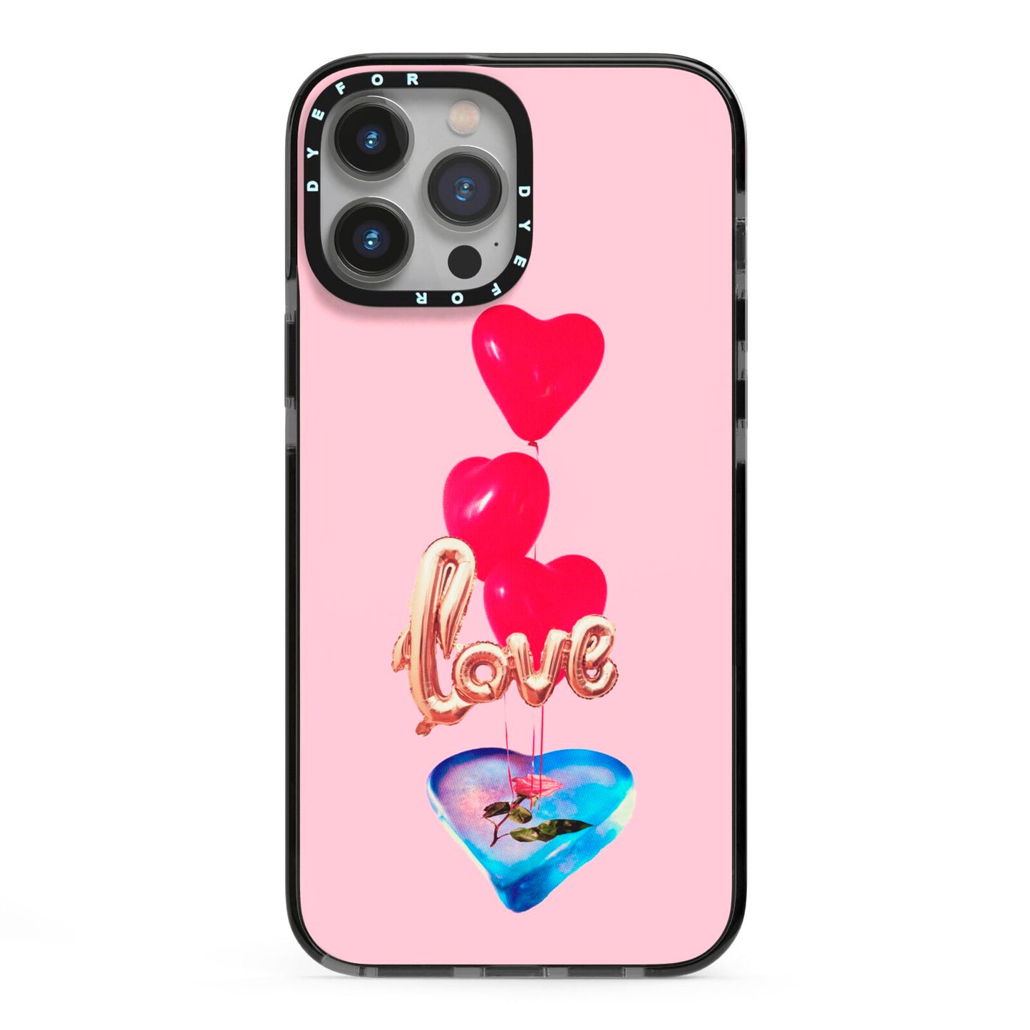 Love bubble balloon iPhone 13 Pro Max Black Impact Case on Silver phone