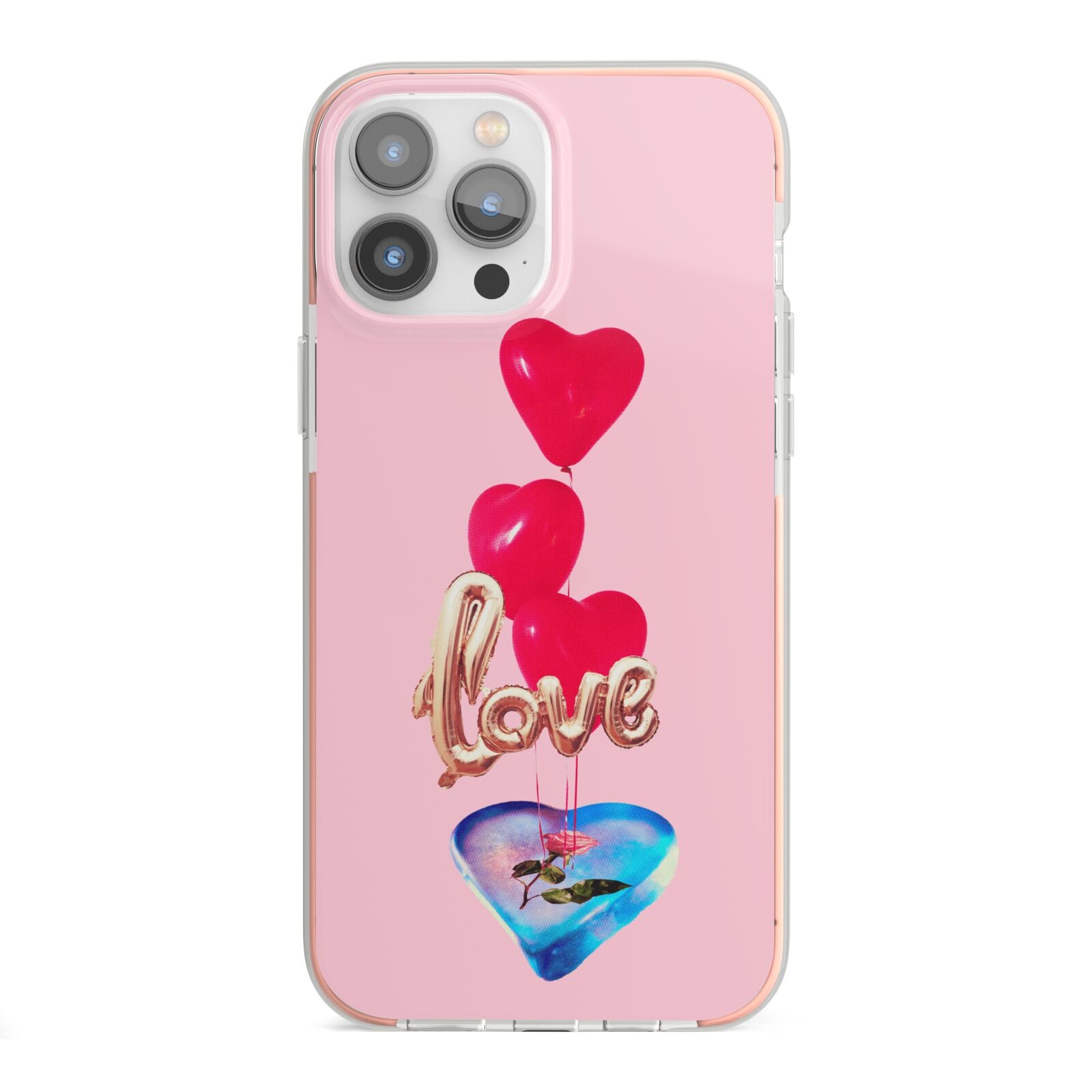Love bubble balloon iPhone 13 Pro Max TPU Impact Case with Pink Edges