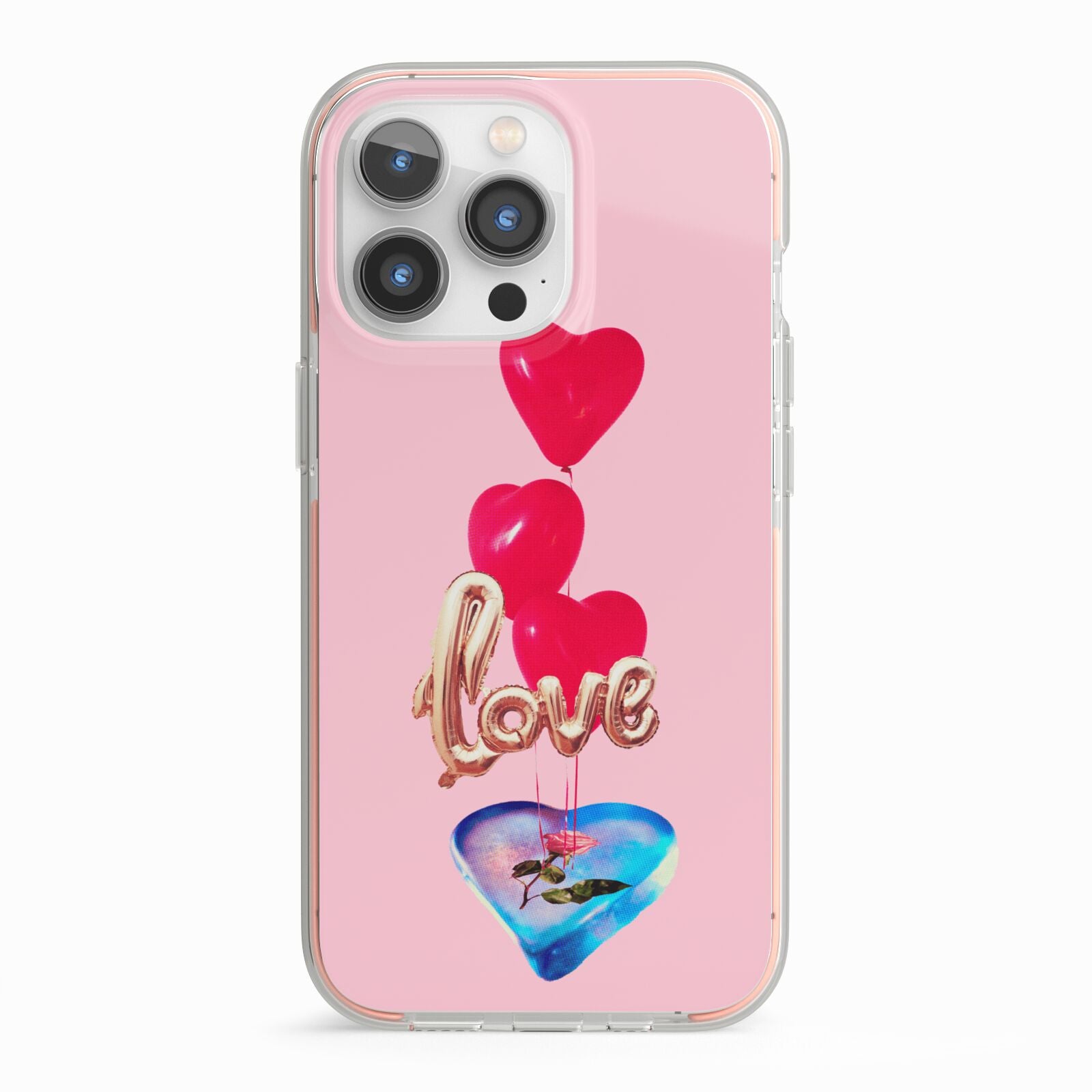 Love bubble balloon iPhone 13 Pro TPU Impact Case with Pink Edges