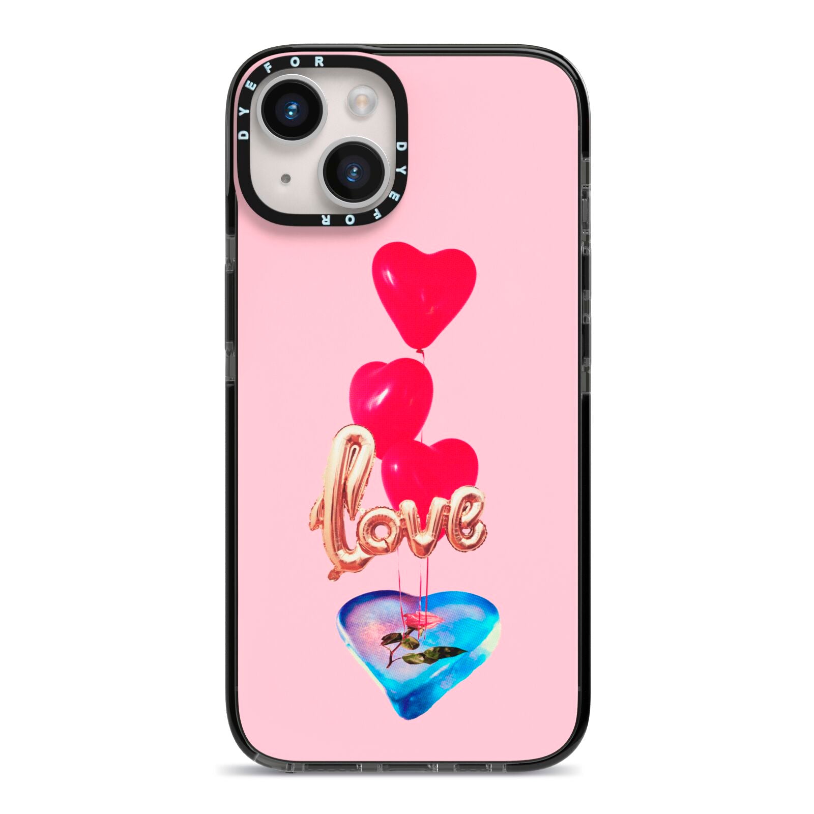 Love bubble balloon iPhone 14 Black Impact Case on Silver phone