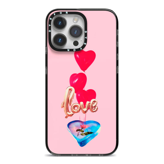 Love bubble balloon iPhone 14 Pro Max Black Impact Case on Silver phone