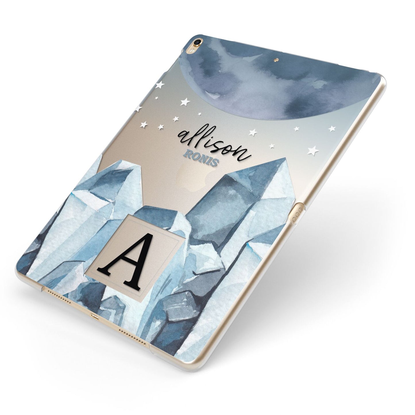 Lunar Crystals Personalised Name Apple iPad Case on Gold iPad Side View