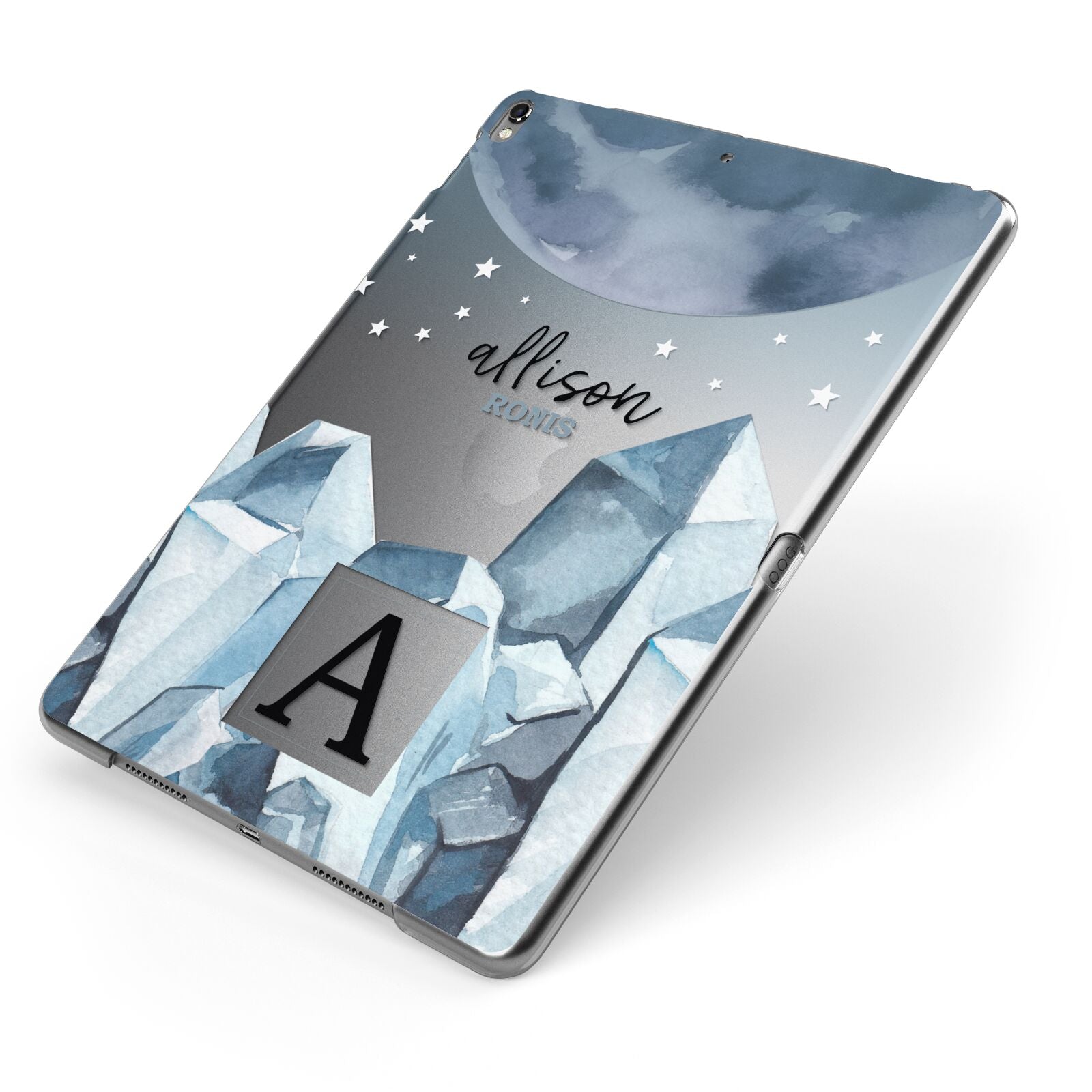 Lunar Crystals Personalised Name Apple iPad Case on Grey iPad Side View