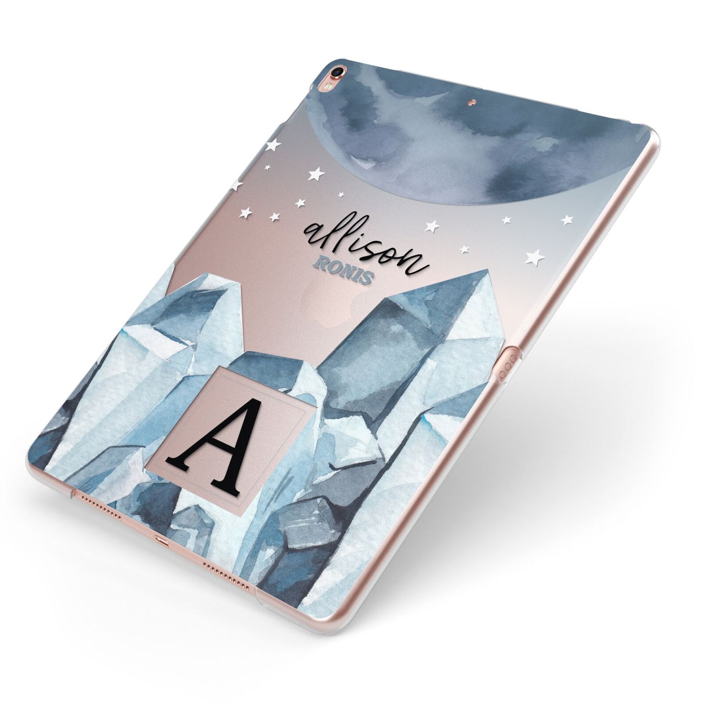 Lunar Crystals Personalised Name Apple iPad Case on Rose Gold iPad Side View