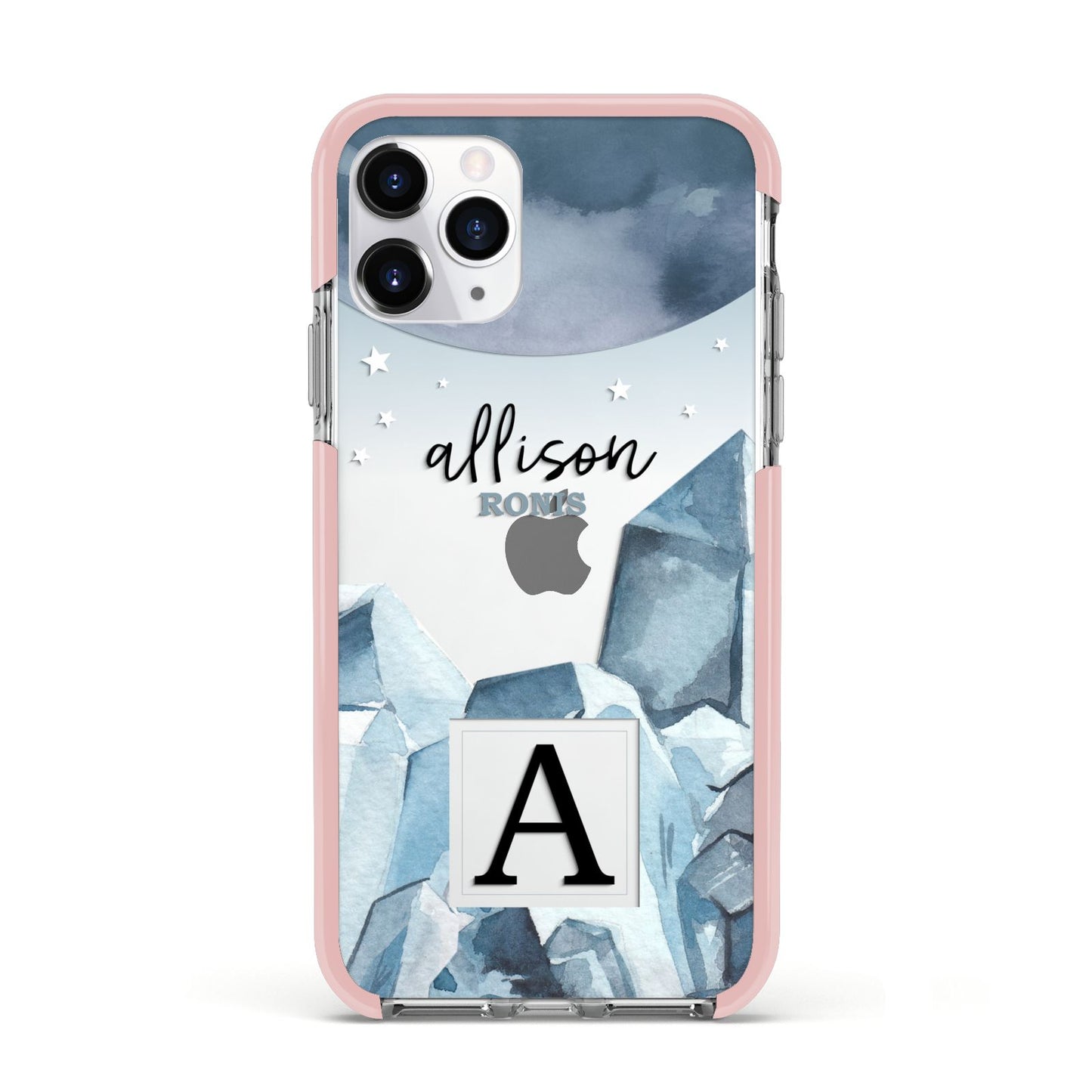 Lunar Crystals Personalised Name Apple iPhone 11 Pro in Silver with Pink Impact Case