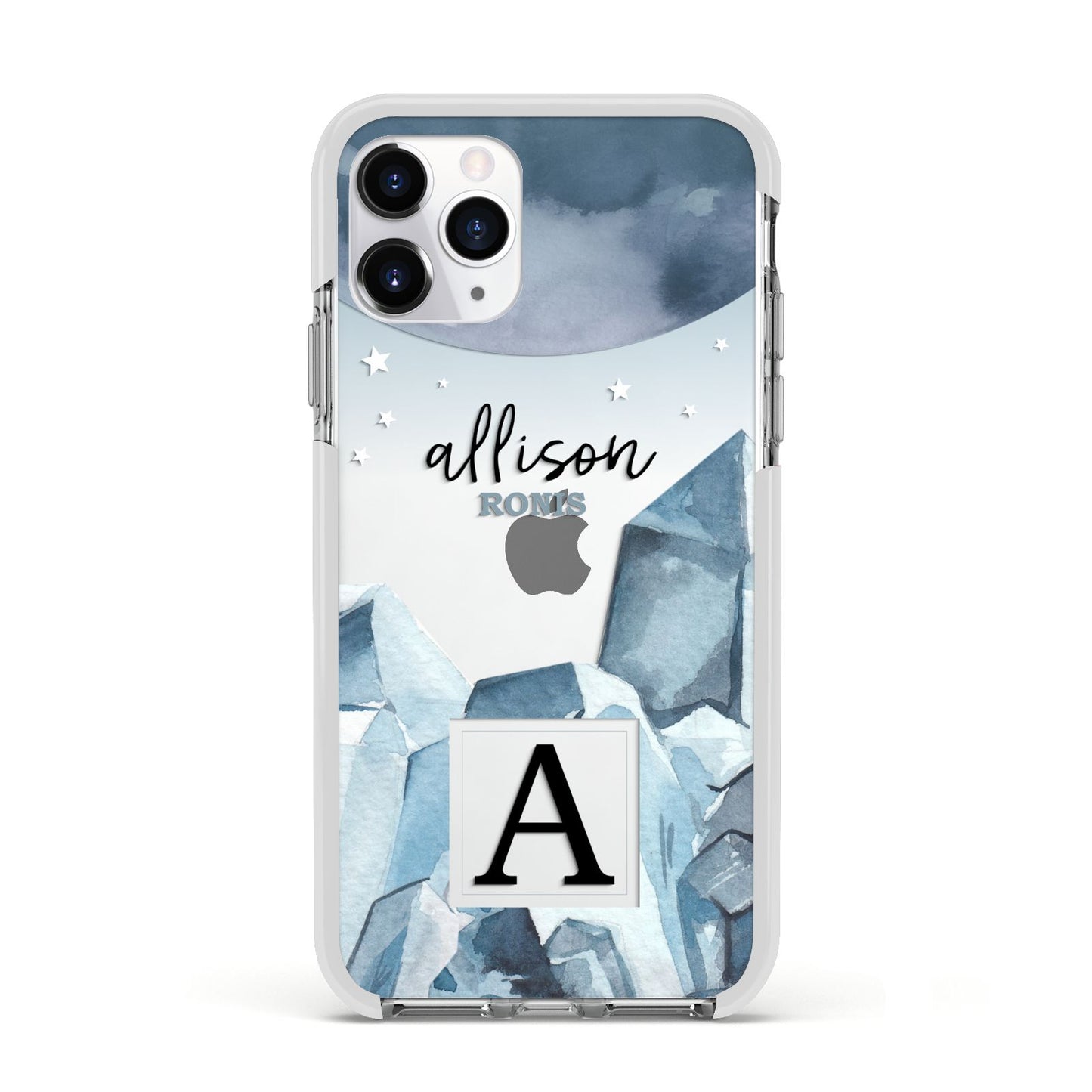 Lunar Crystals Personalised Name Apple iPhone 11 Pro in Silver with White Impact Case