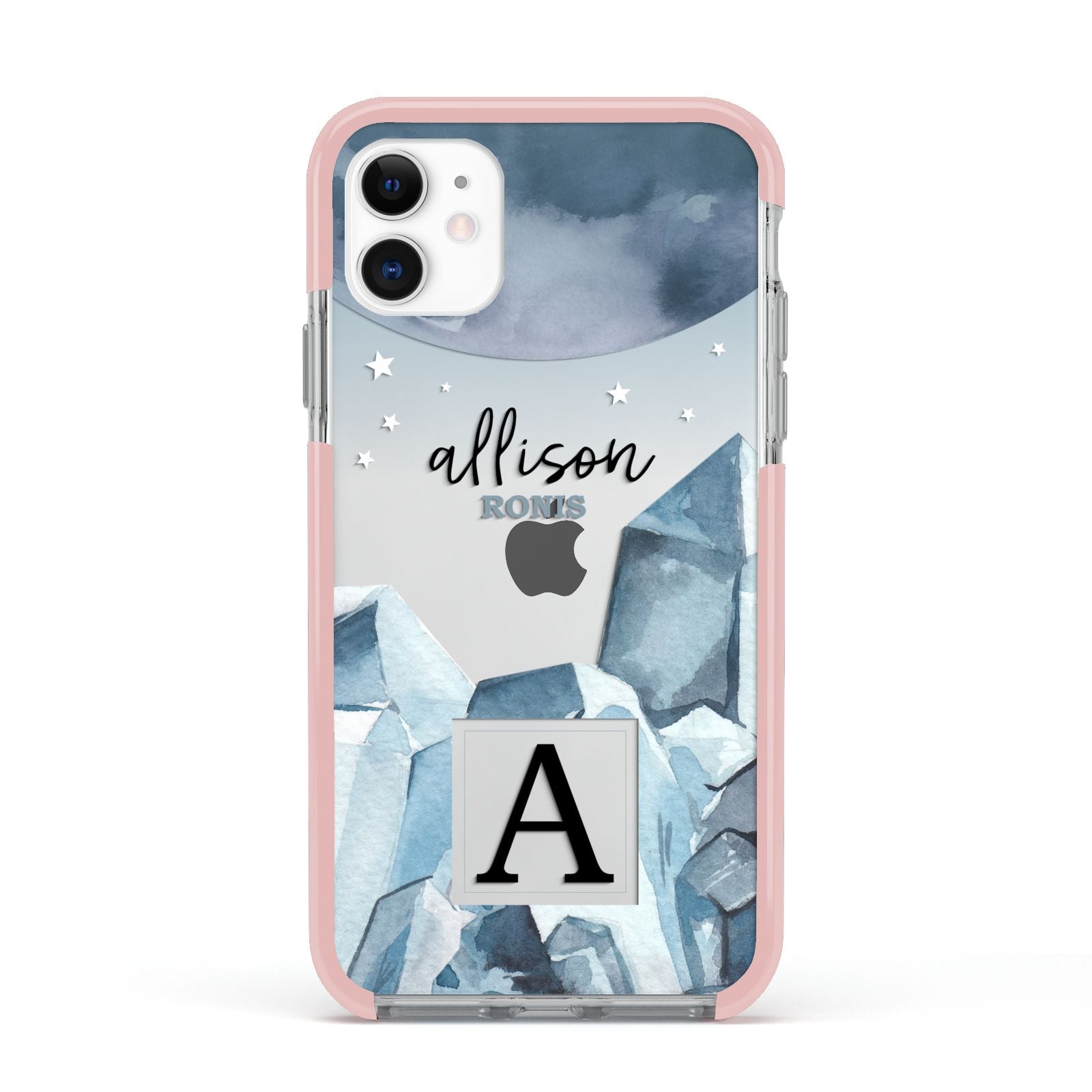 Lunar Crystals Personalised Name Apple iPhone 11 in White with Pink Impact Case