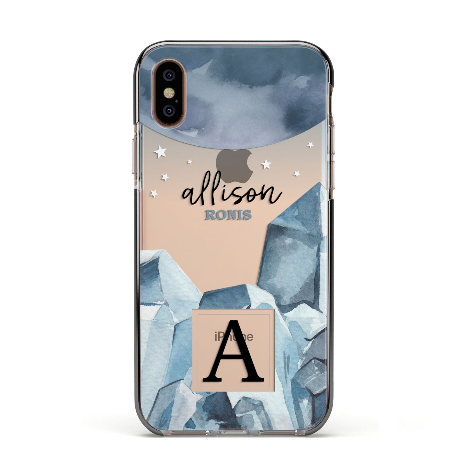 Lunar Crystals Personalised Name Apple iPhone Xs Impact Case Black Edge on Gold Phone
