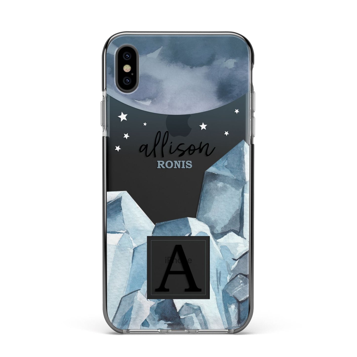 Lunar Crystals Personalised Name Apple iPhone Xs Max Impact Case Black Edge on Black Phone