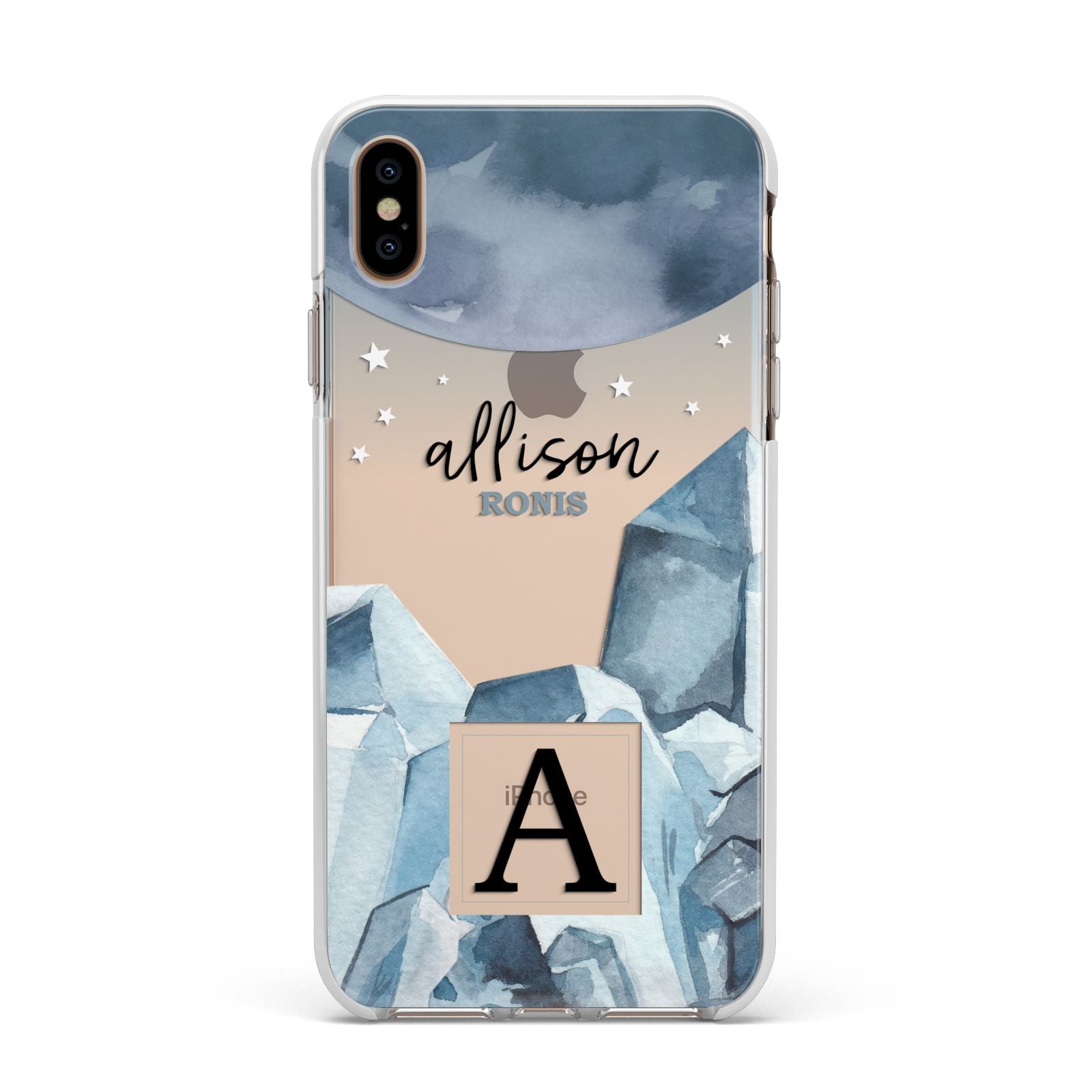 Lunar Crystals Personalised Name Apple iPhone Xs Max Impact Case White Edge on Gold Phone
