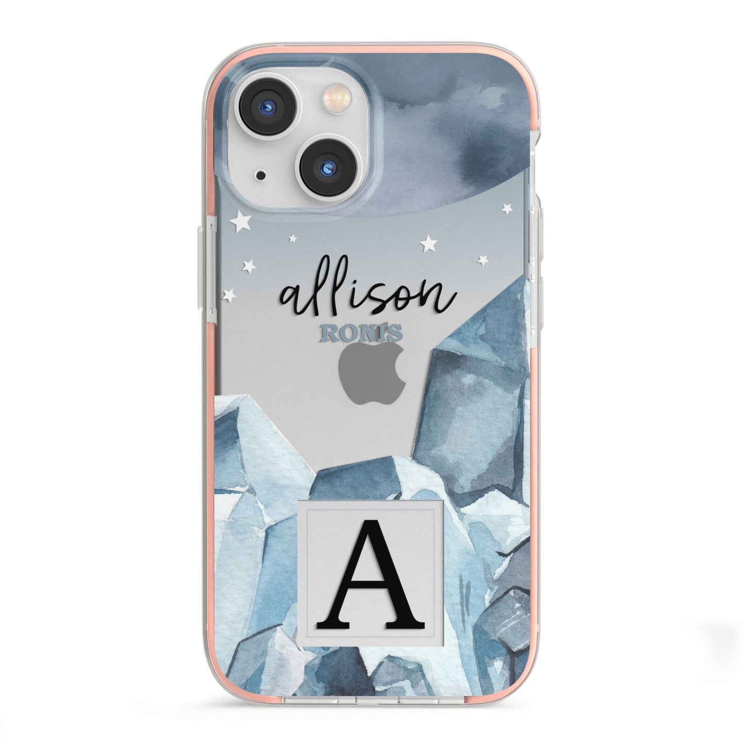 Lunar Crystals Personalised Name iPhone 13 Mini TPU Impact Case with Pink Edges
