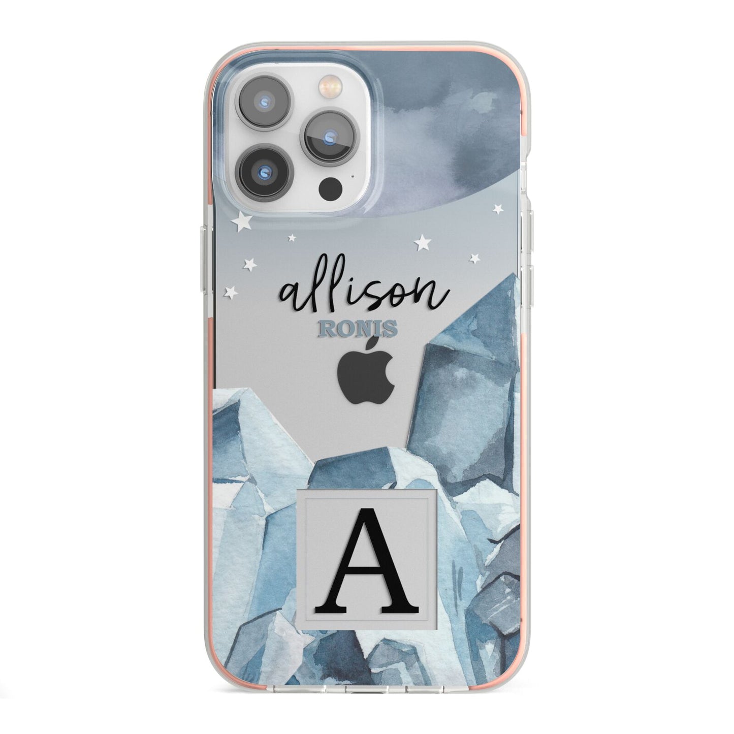 Lunar Crystals Personalised Name iPhone 13 Pro Max TPU Impact Case with Pink Edges