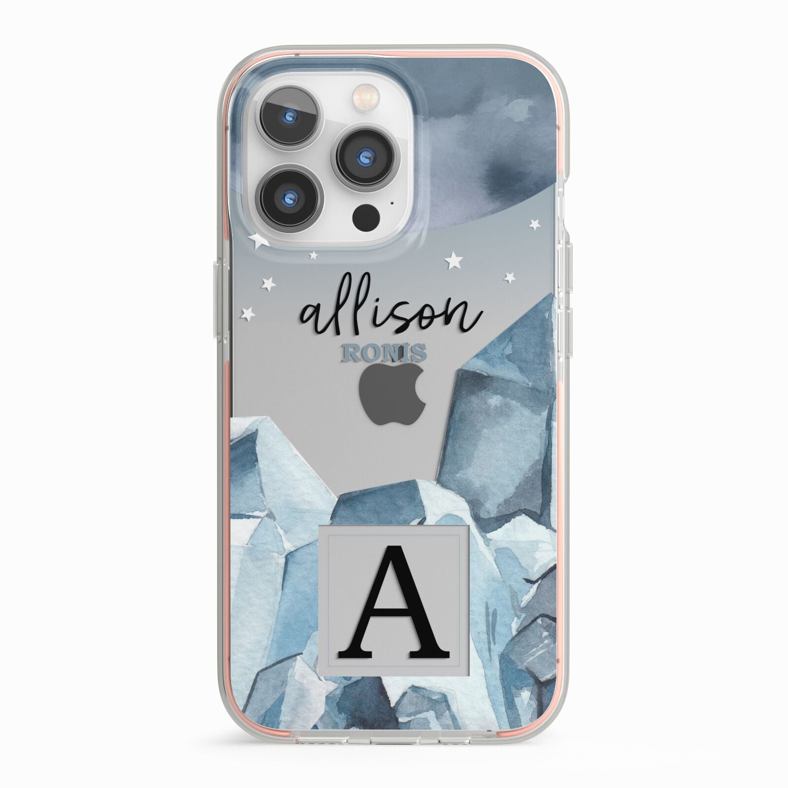 Lunar Crystals Personalised Name iPhone 13 Pro TPU Impact Case with Pink Edges