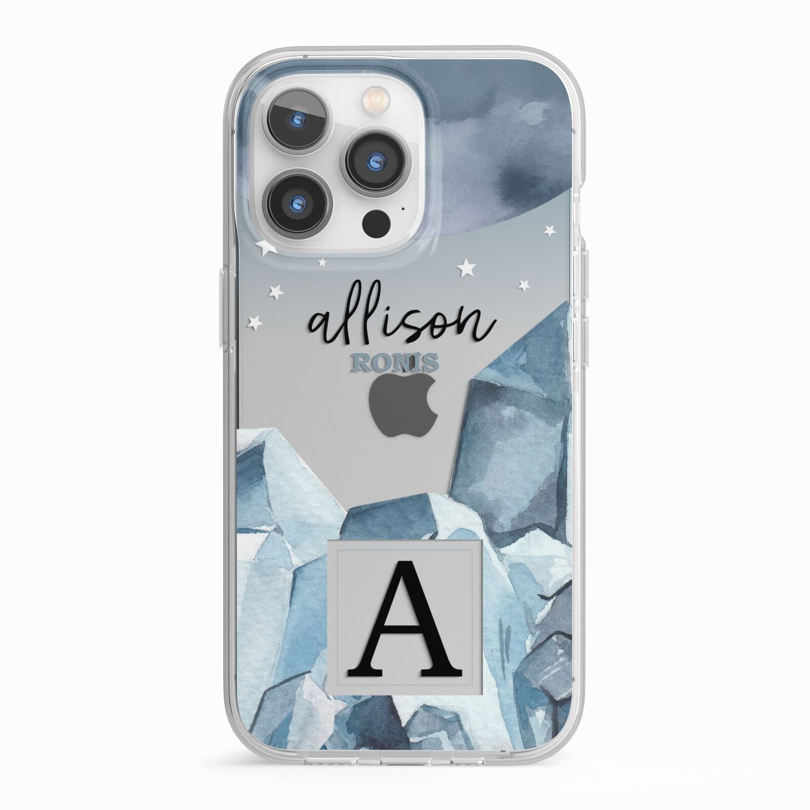 Lunar Crystals Personalised Name iPhone 13 Pro TPU Impact Case with White Edges