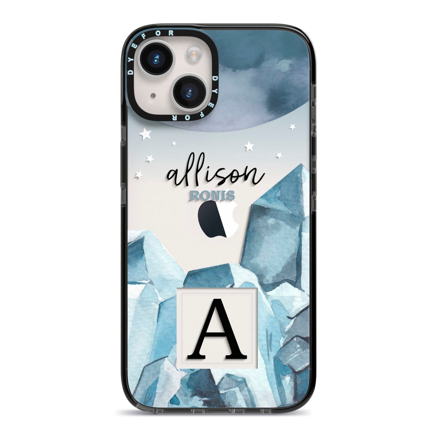 Lunar Crystals Personalised Name iPhone 14 Black Impact Case on Silver phone