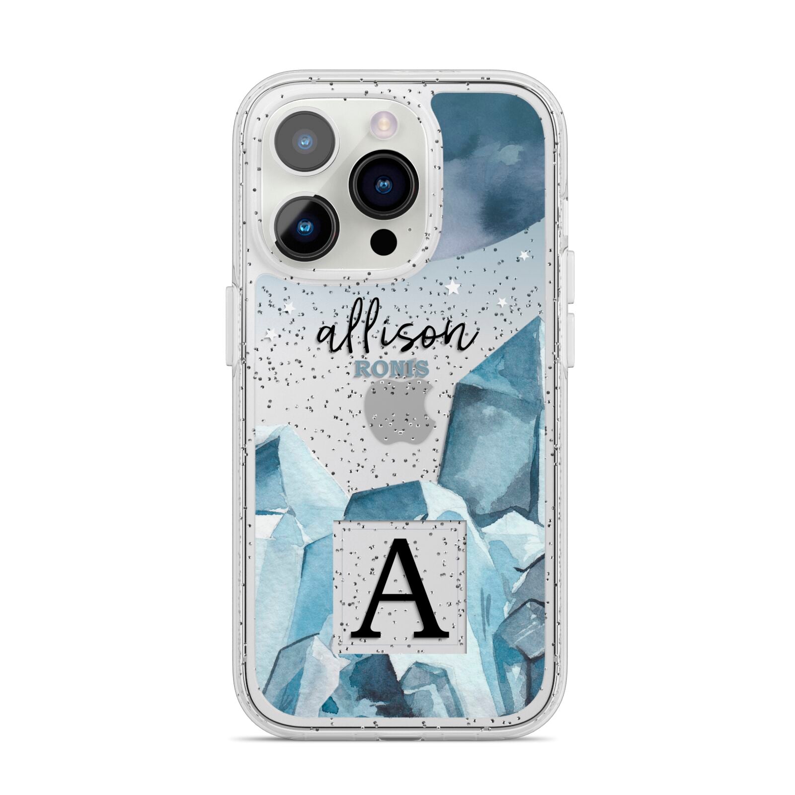 Lunar Crystals Personalised Name iPhone 14 Pro Glitter Tough Case Silver