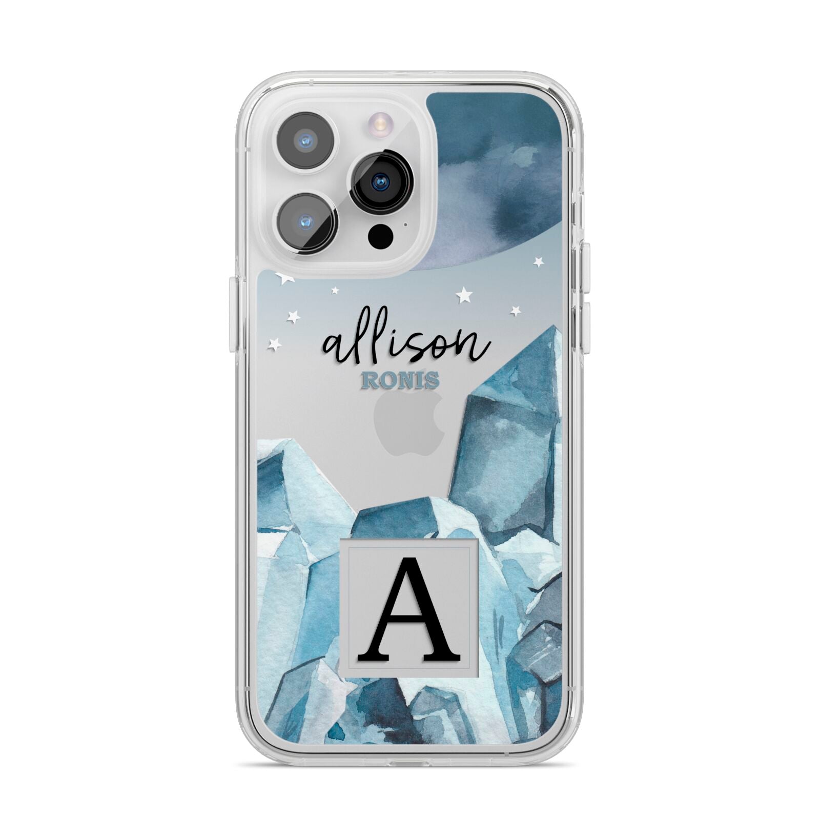 Lunar Crystals Personalised Name iPhone 14 Pro Max Clear Tough Case Silver