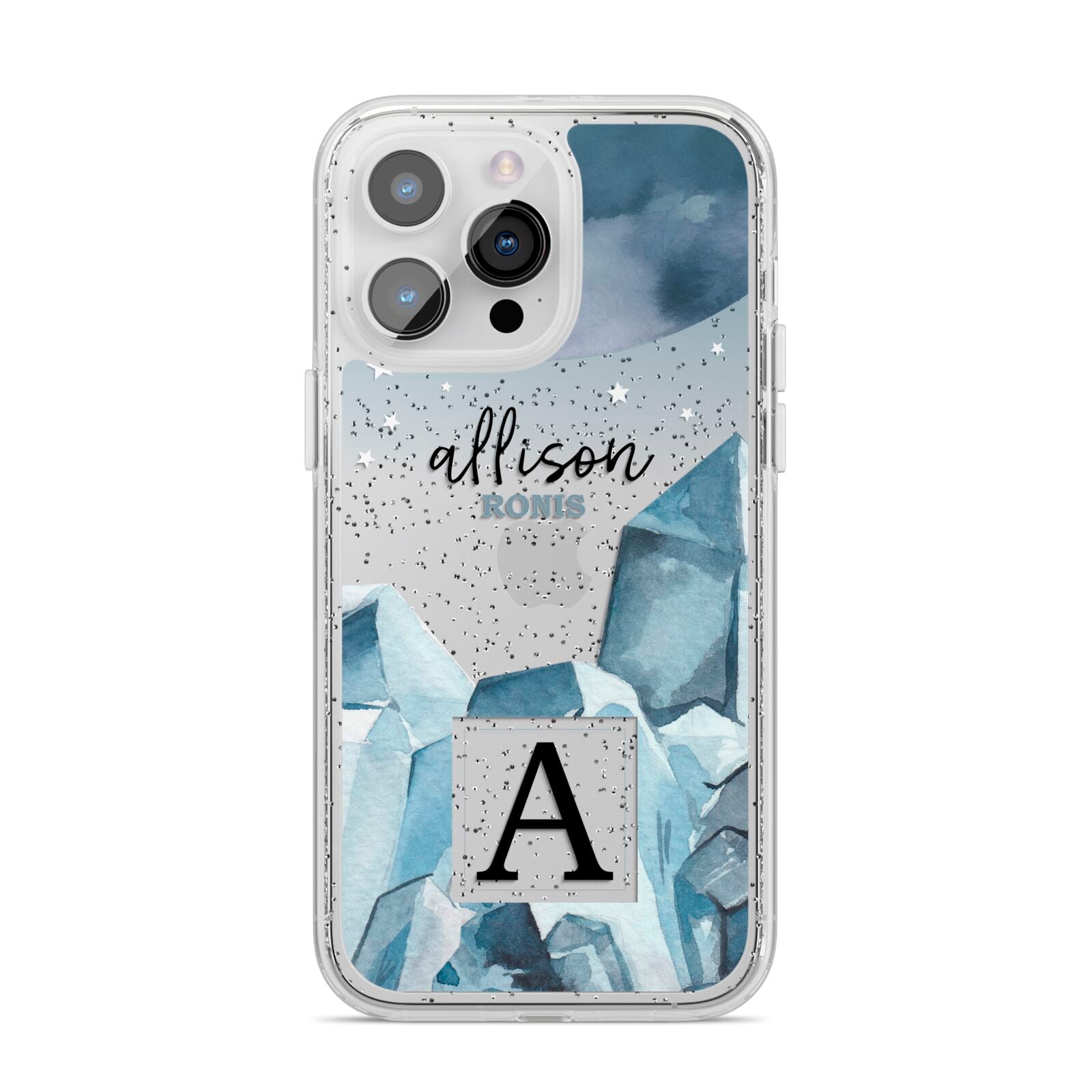 Lunar Crystals Personalised Name iPhone 14 Pro Max Glitter Tough Case Silver