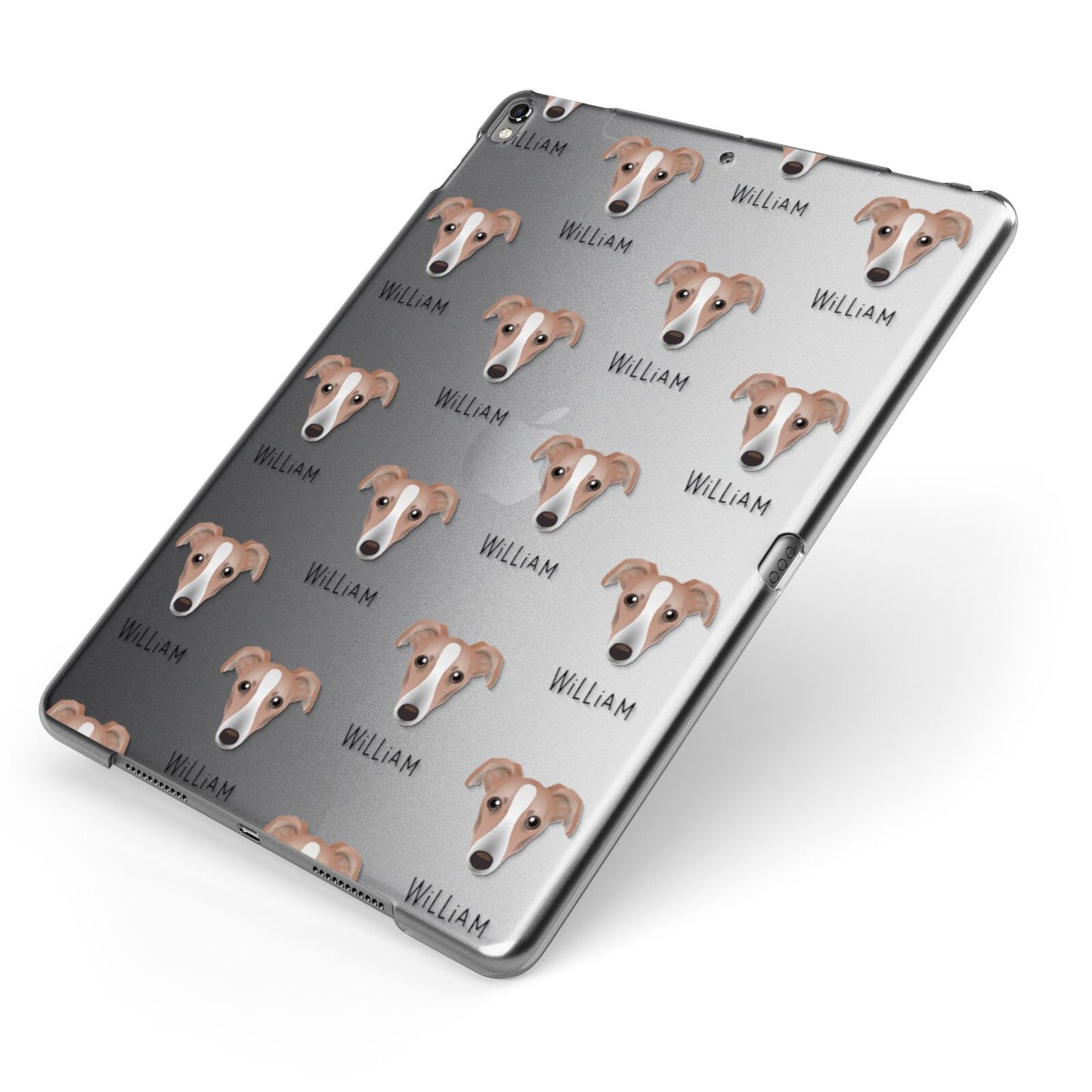 Lurcher Icon with Name Apple iPad Case on Grey iPad Side View