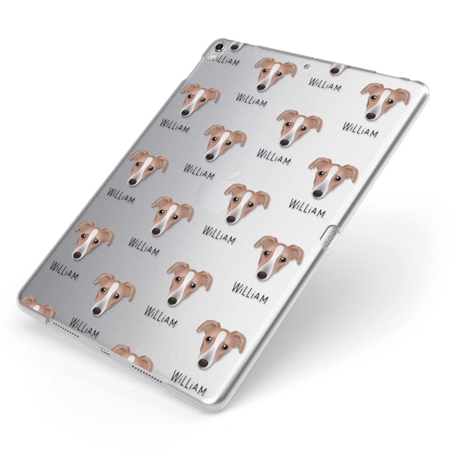 Lurcher Icon with Name Apple iPad Case on Silver iPad Side View