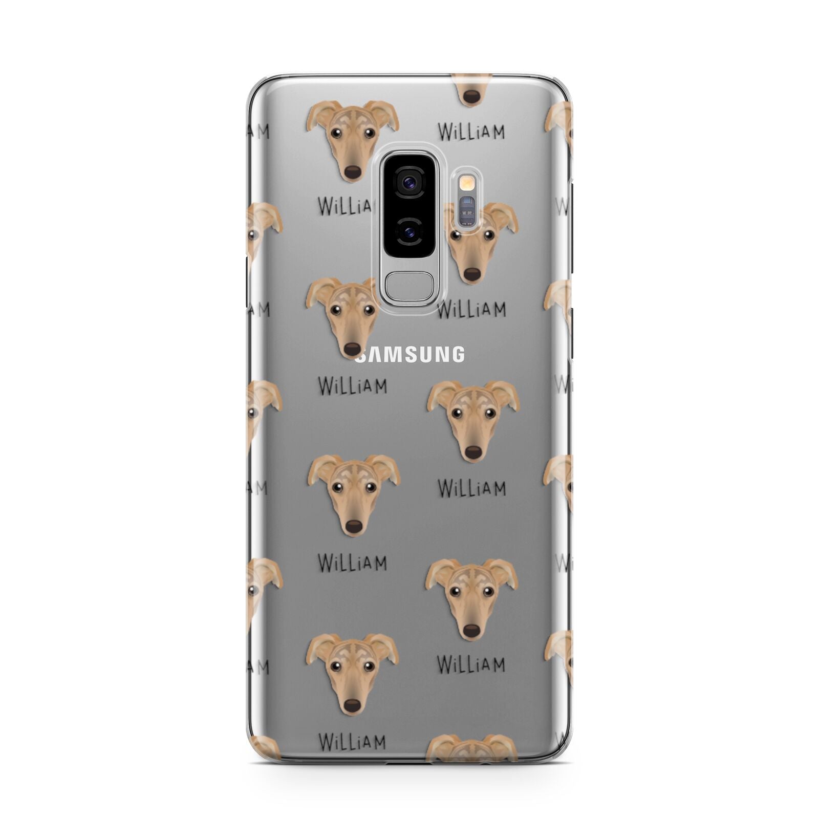 Lurcher Icon with Name Samsung Galaxy S9 Plus Case on Silver phone