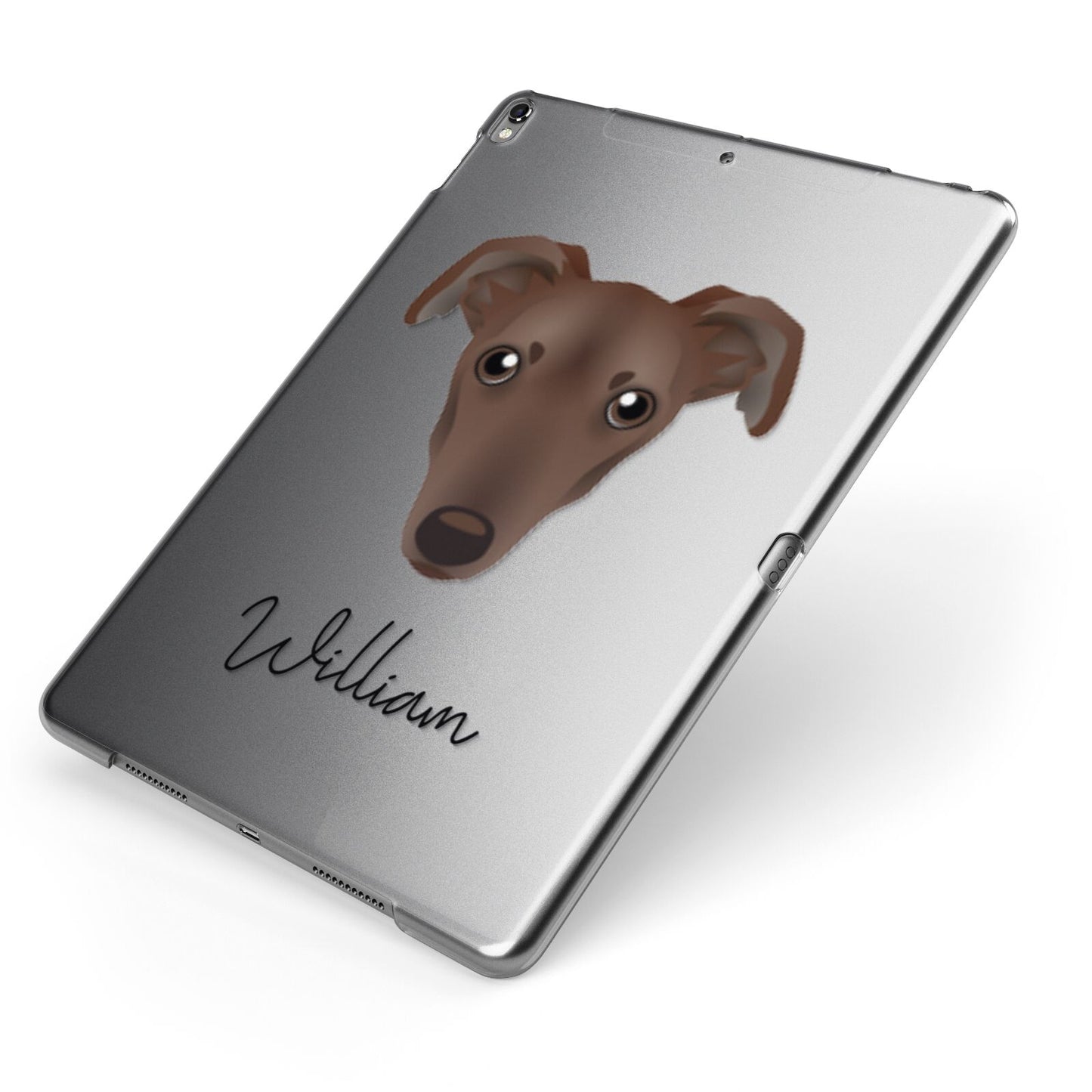 Lurcher Personalised Apple iPad Case on Grey iPad Side View