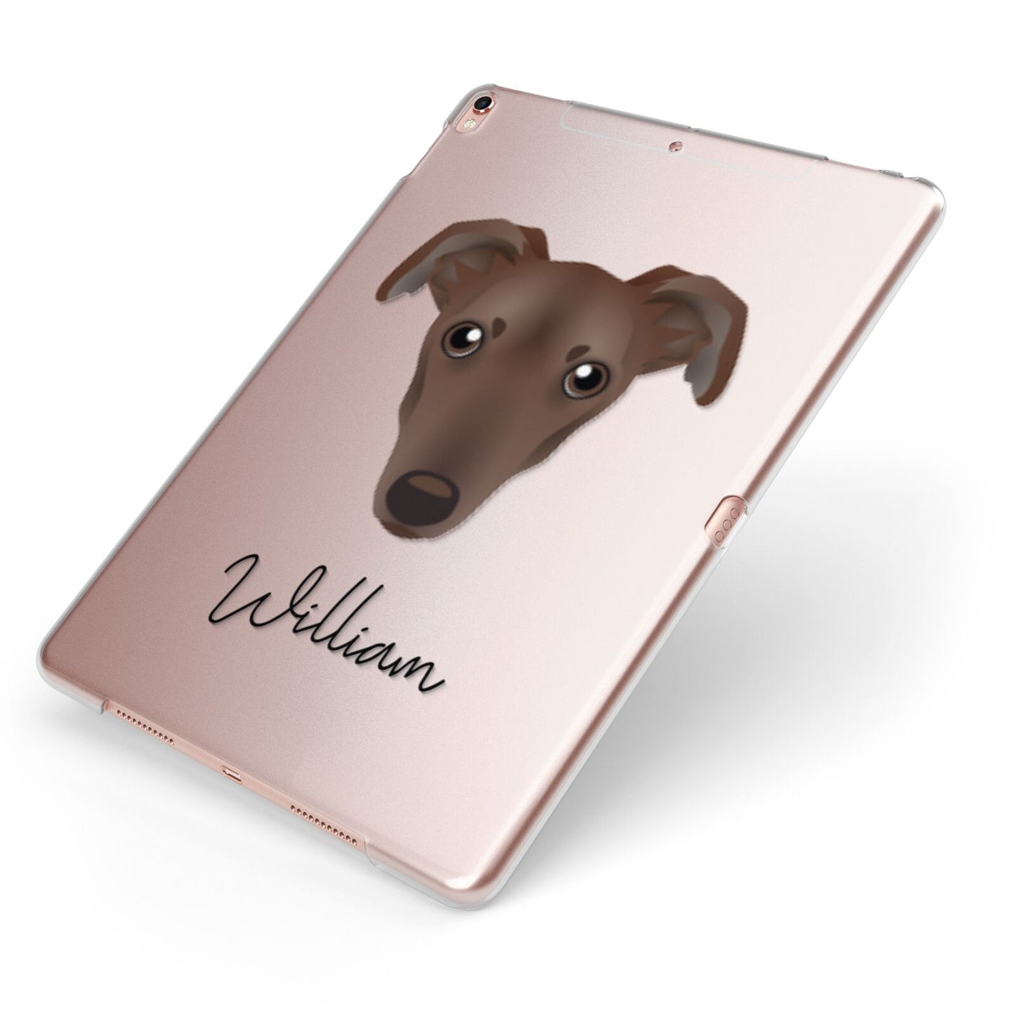 Lurcher Personalised Apple iPad Case on Rose Gold iPad Side View