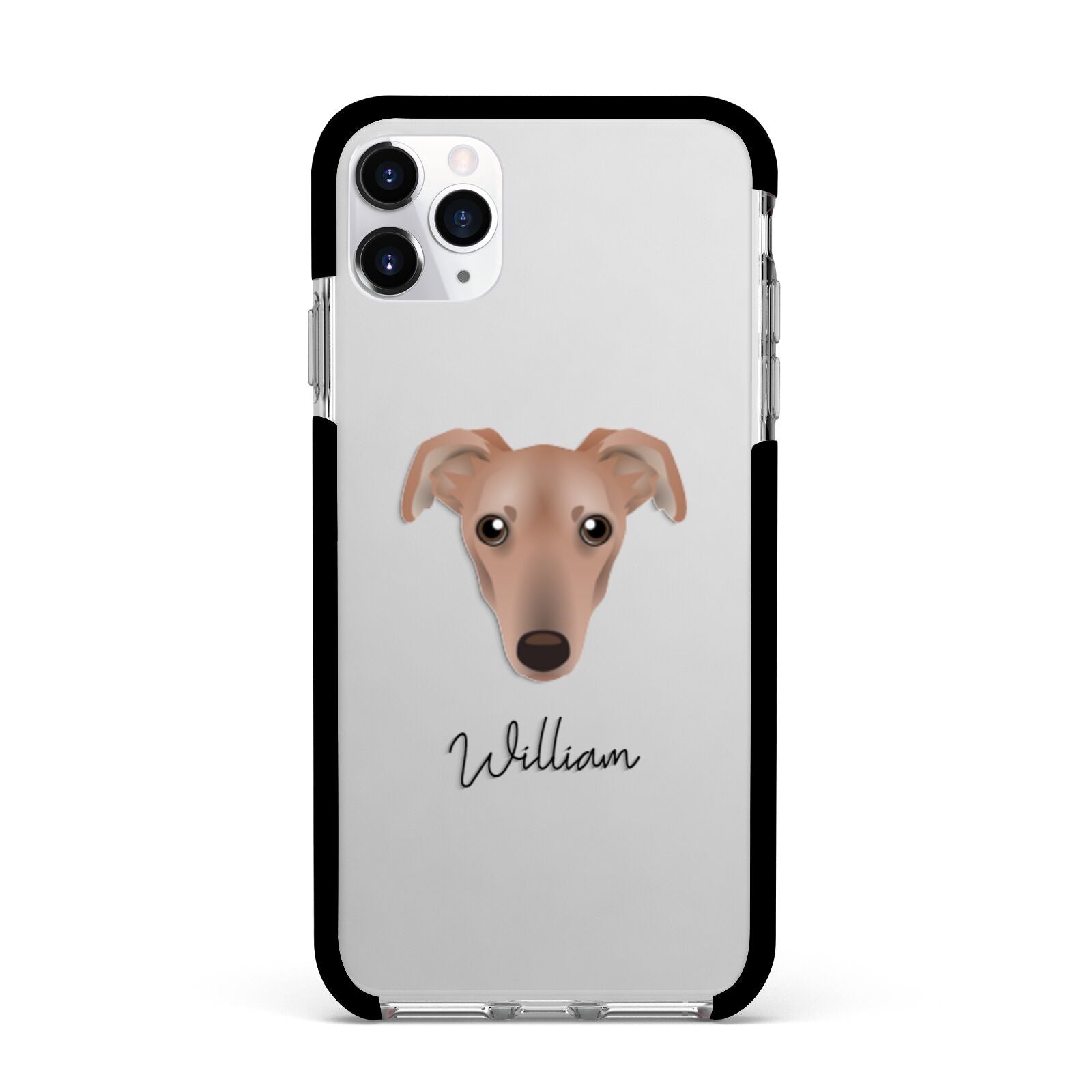 Lurcher Personalised Apple iPhone 11 Pro Max in Silver with Black Impact Case