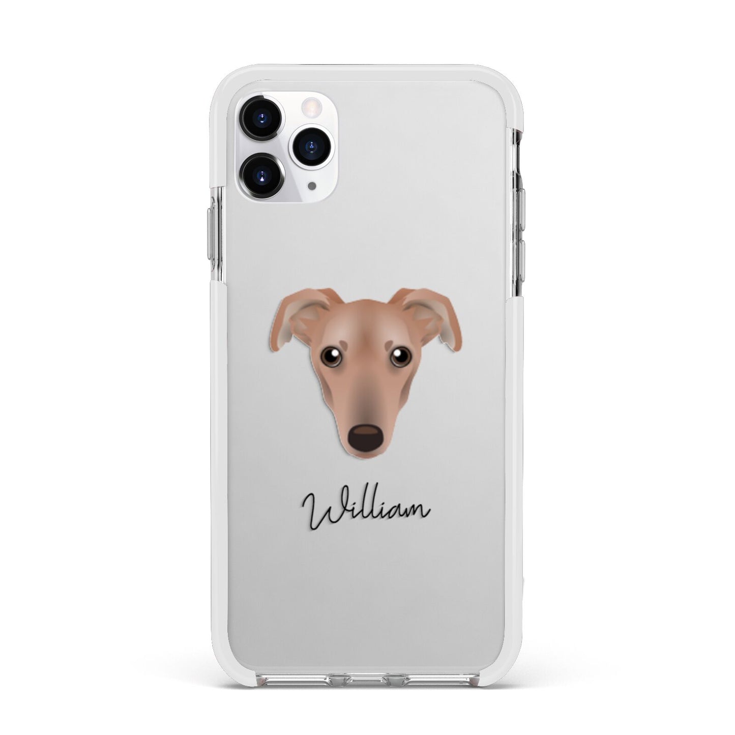 Lurcher Personalised Apple iPhone 11 Pro Max in Silver with White Impact Case